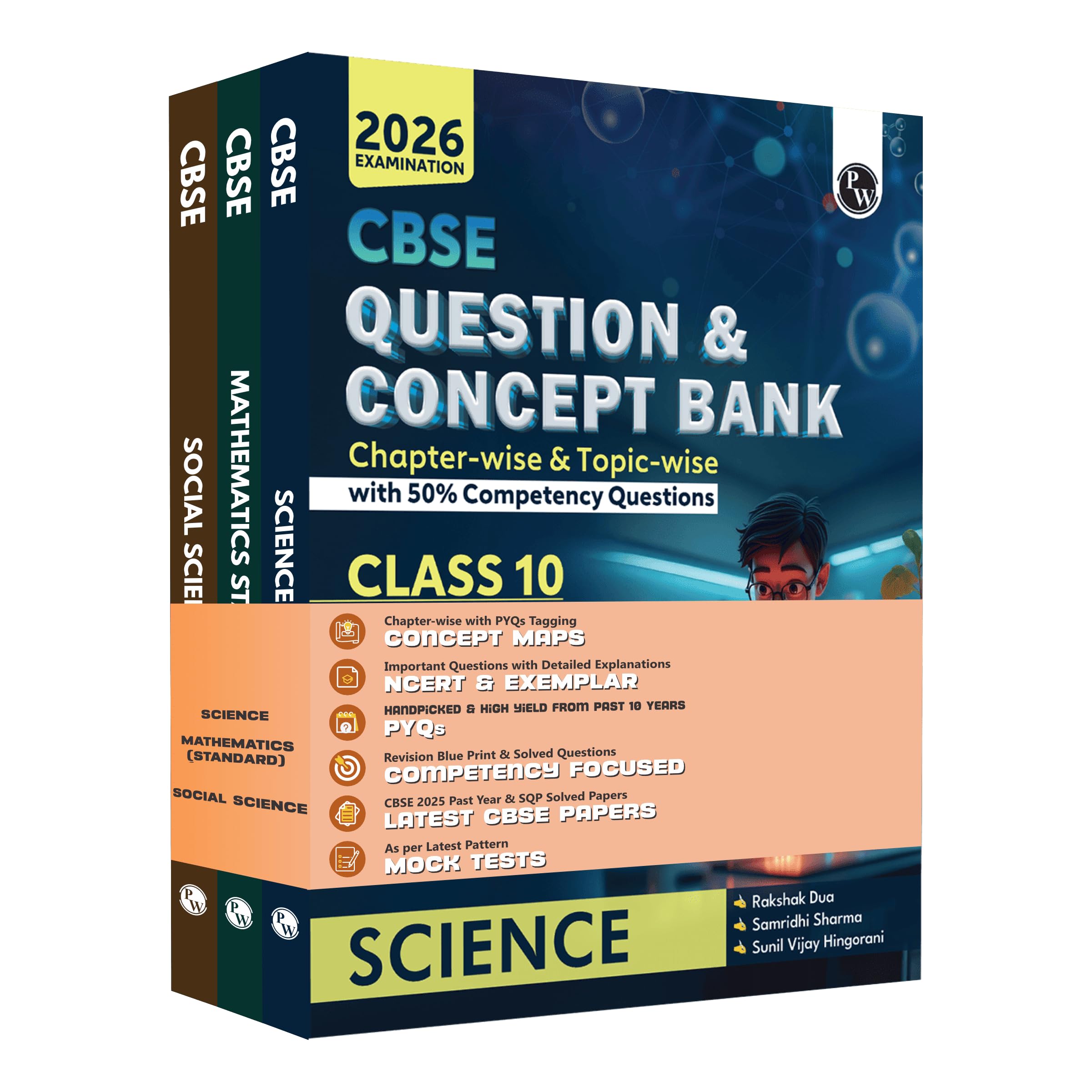 PW CBSE Question and Concept Bank (QCB) Class 10 Science, Mathematics (Standard) and Social Science Combo Set of 3 Books [Paperb