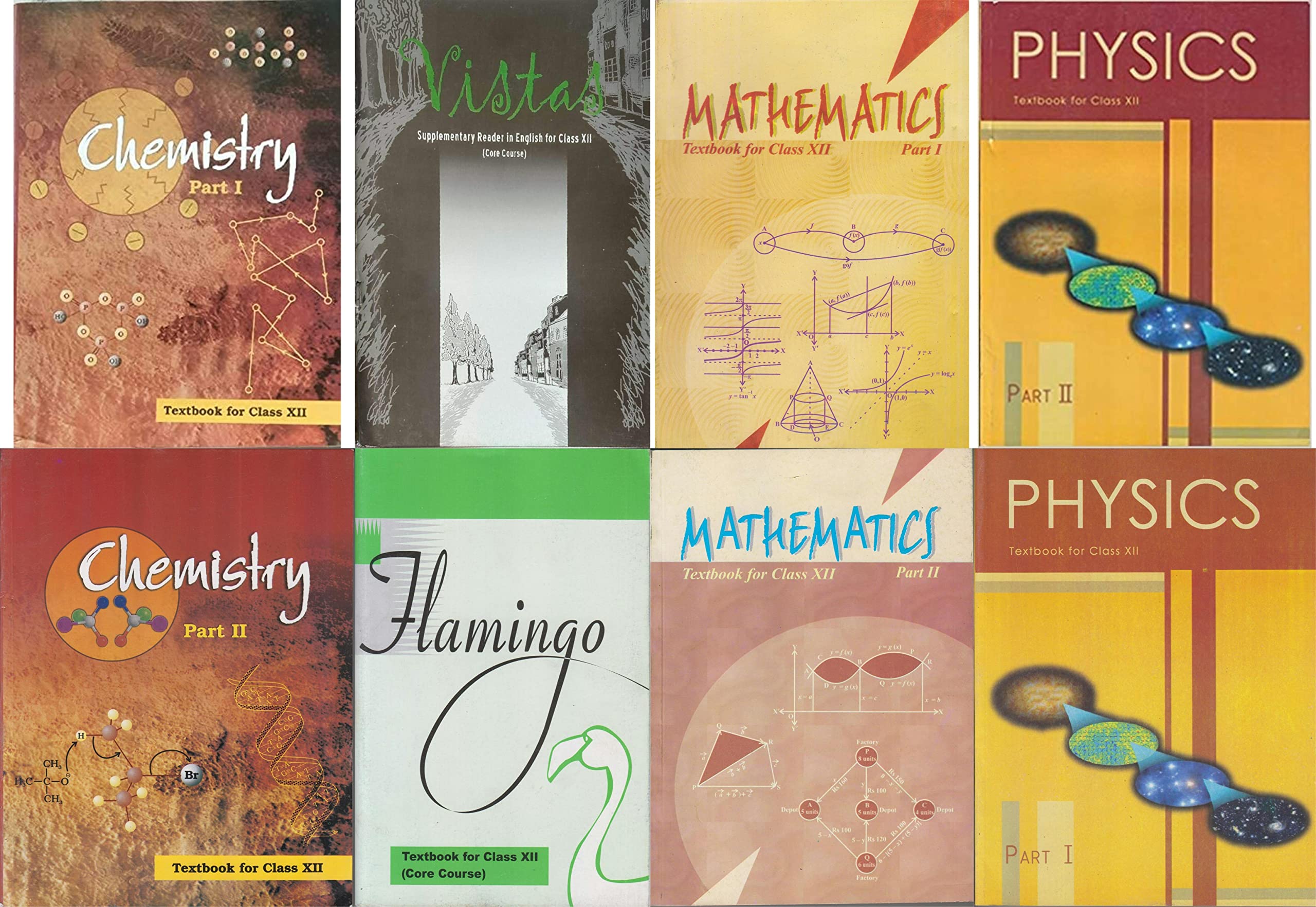 Ncert , Class  12 Set Of 8 Books ( Mathematics Part 1 & 2 , Chemistry Part 1 & 2 , Physics Part 1 & 2 , Flemingo , Vistas ) 202