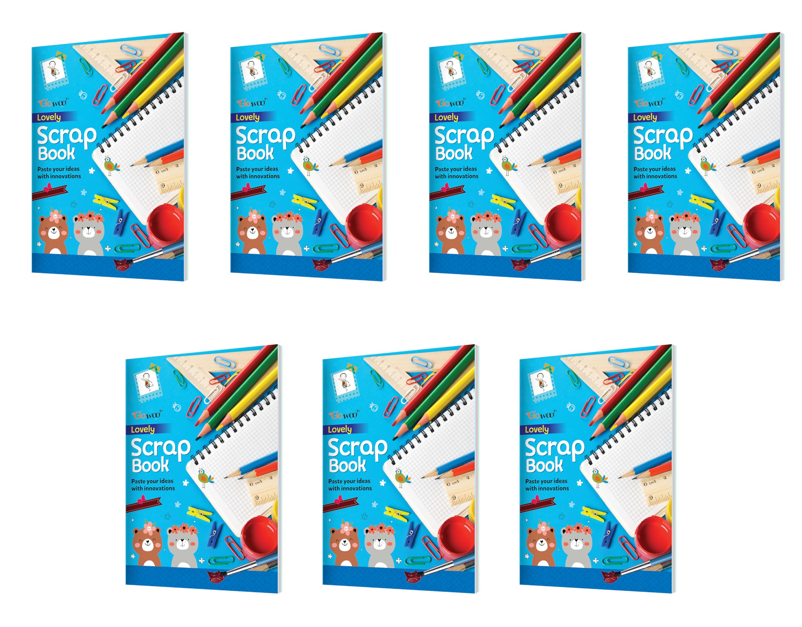 Lovely Scrapbook Collection for Kids  Set of 7 A4 Size Books, 24 Pages Each, Fun & Vibrant Multicolour Scrapbooks for Craft, Dr