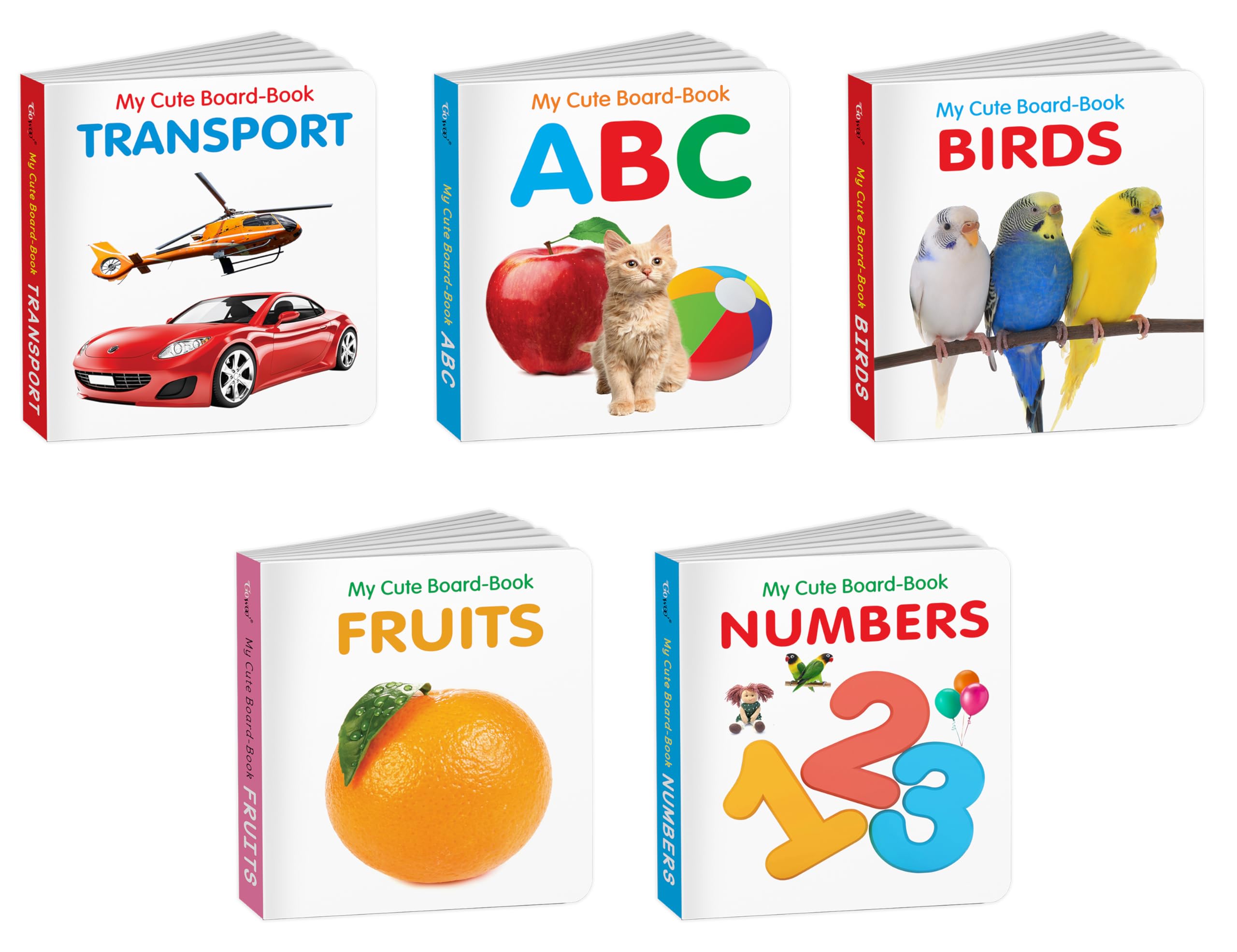 Educational board books for babies : ABC, Numbers, Fruits, Birds and Transport  My First Cute Board Book, Toddler educational p