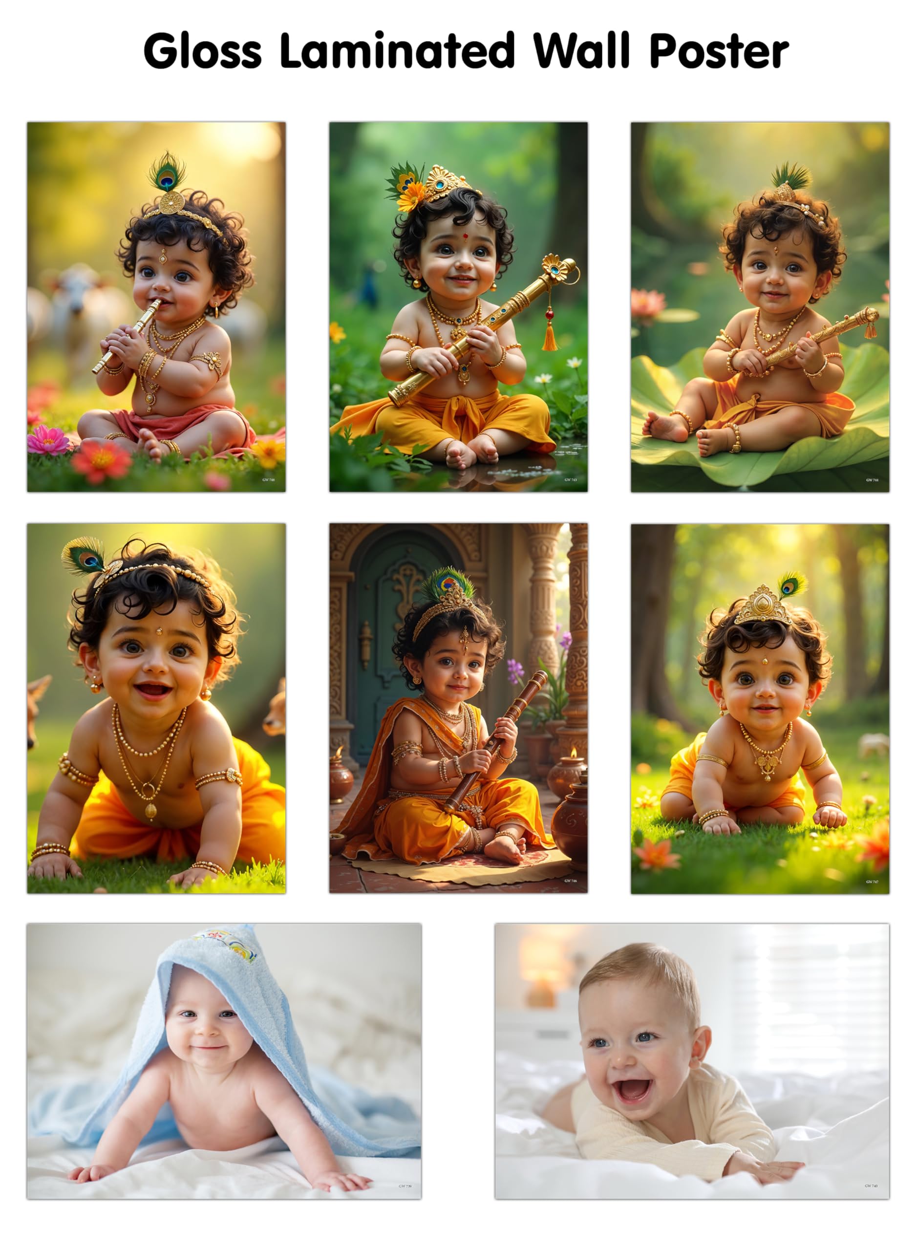 KRISHNA BABY POSTER  1, 2, 3, 4, 5, 6 and BABY POSTER  3 and 4 (GLOSS LAMINATION) : adorable toddler laminated wall dcor, pea
