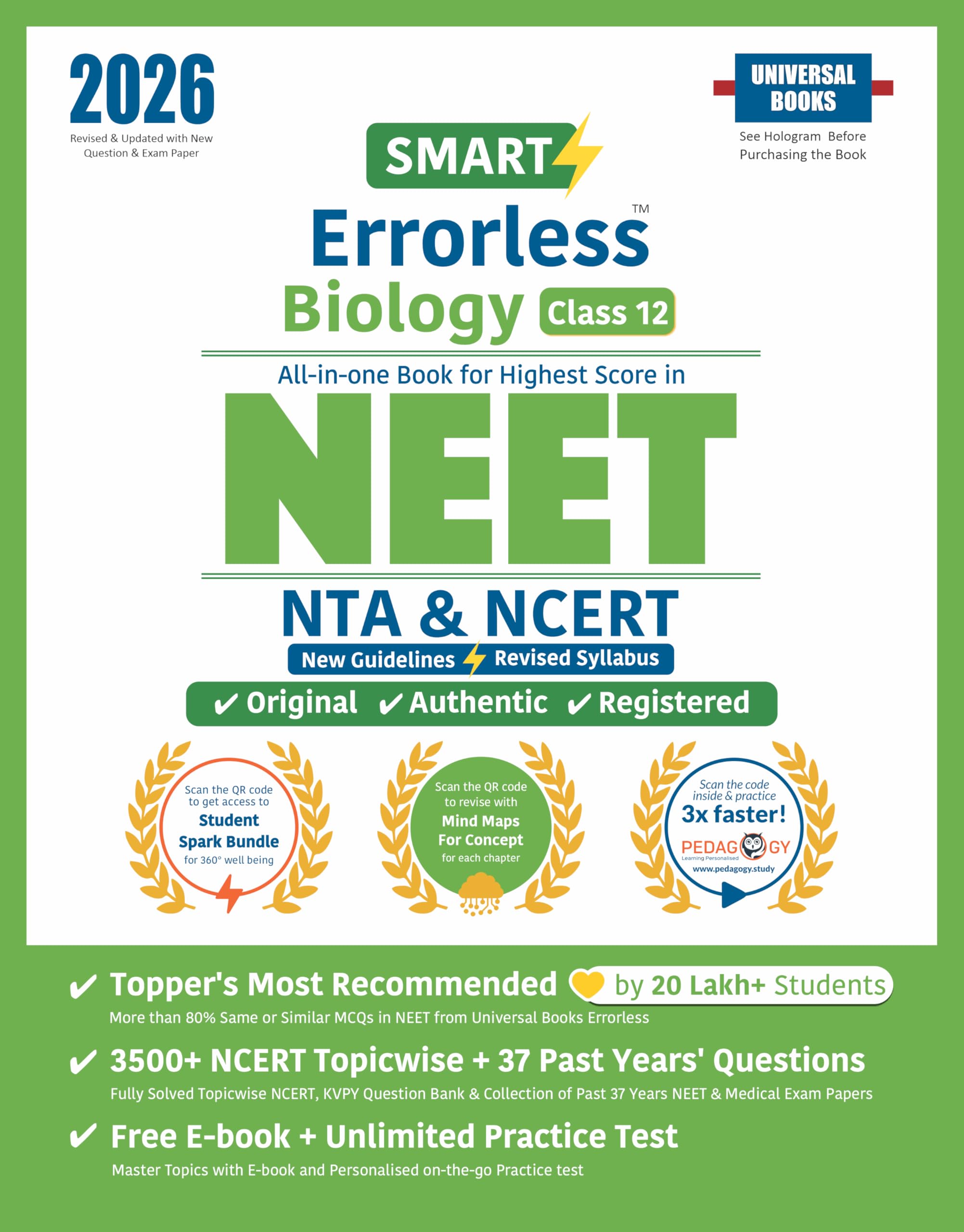 Smart Errorless Biology NEET Class 12 (2026)  NCERT Based | 3500+ Topicwise & New Pattern Questions | 37 Past Years Papers | Re