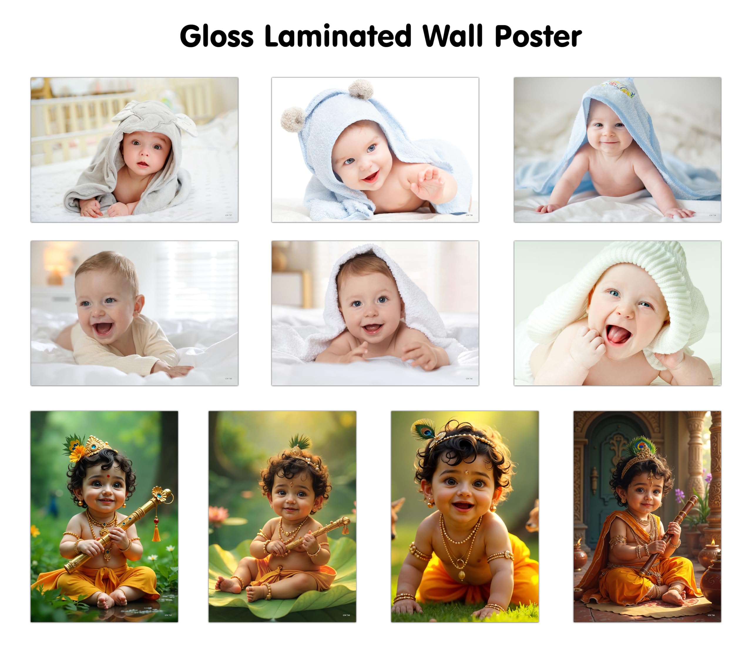 BABY POSTER  1, 2, 3, 4, 5, 6 and KRISHNA BABY POSTER  1, 2, 3 and 4 (GLOSS LAMINATION) : baby Krishna wall poster, cute baby