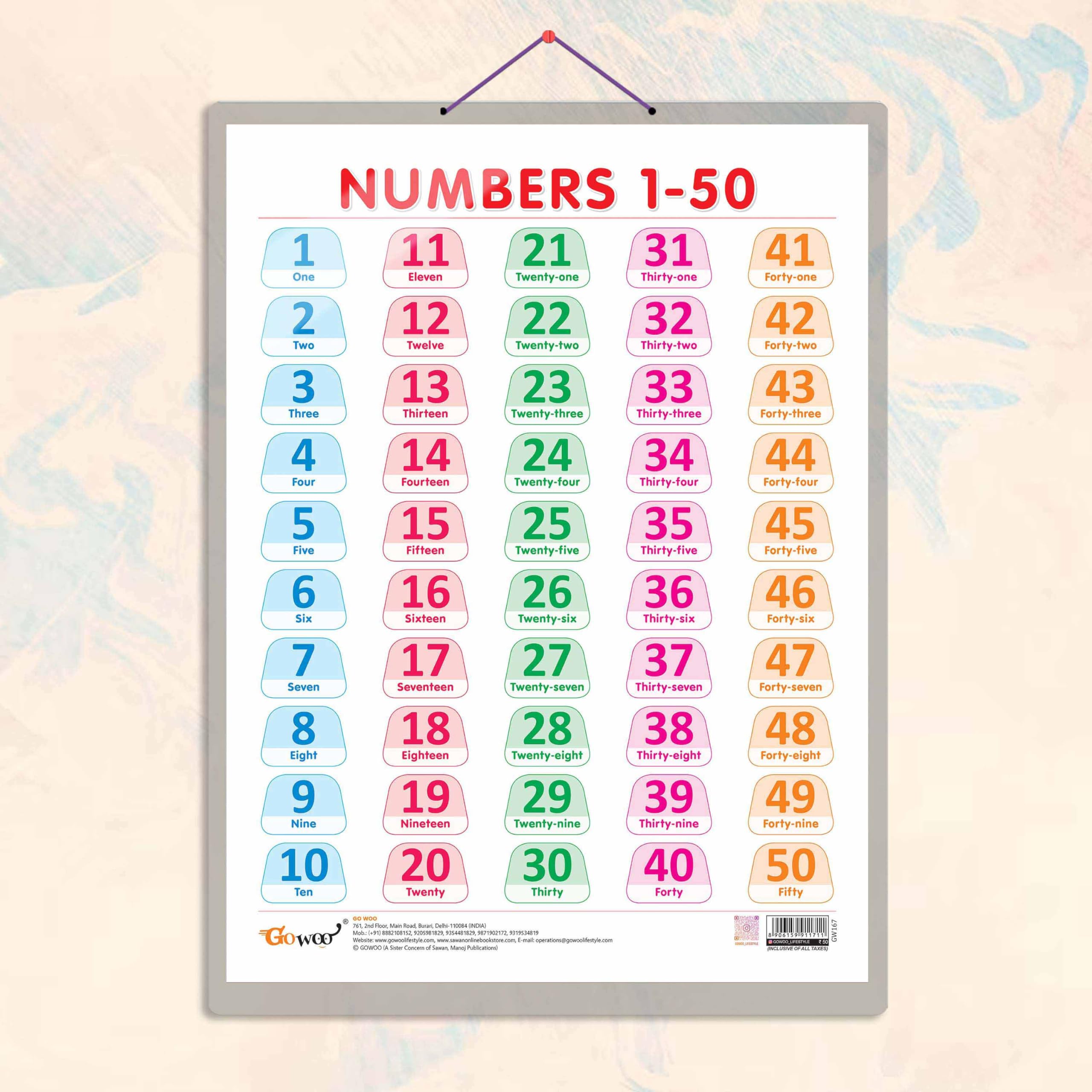 NUMBER 1 50 CHART HARD LAMINATED | Counting Numbers Chart