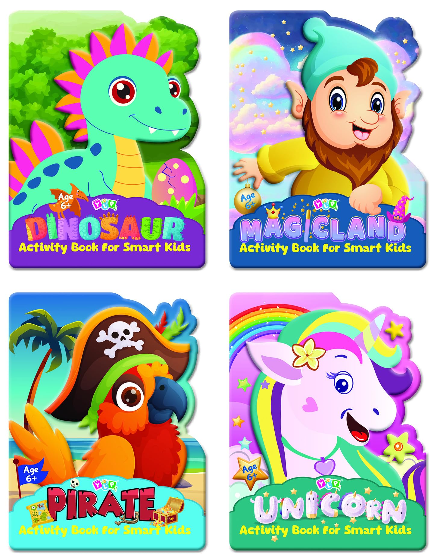 YLPYoung Learner Publications | Set of 4 Essential Educational Activity Books for Age 6+ With Answers| Cute Shape| 48 Pages in 