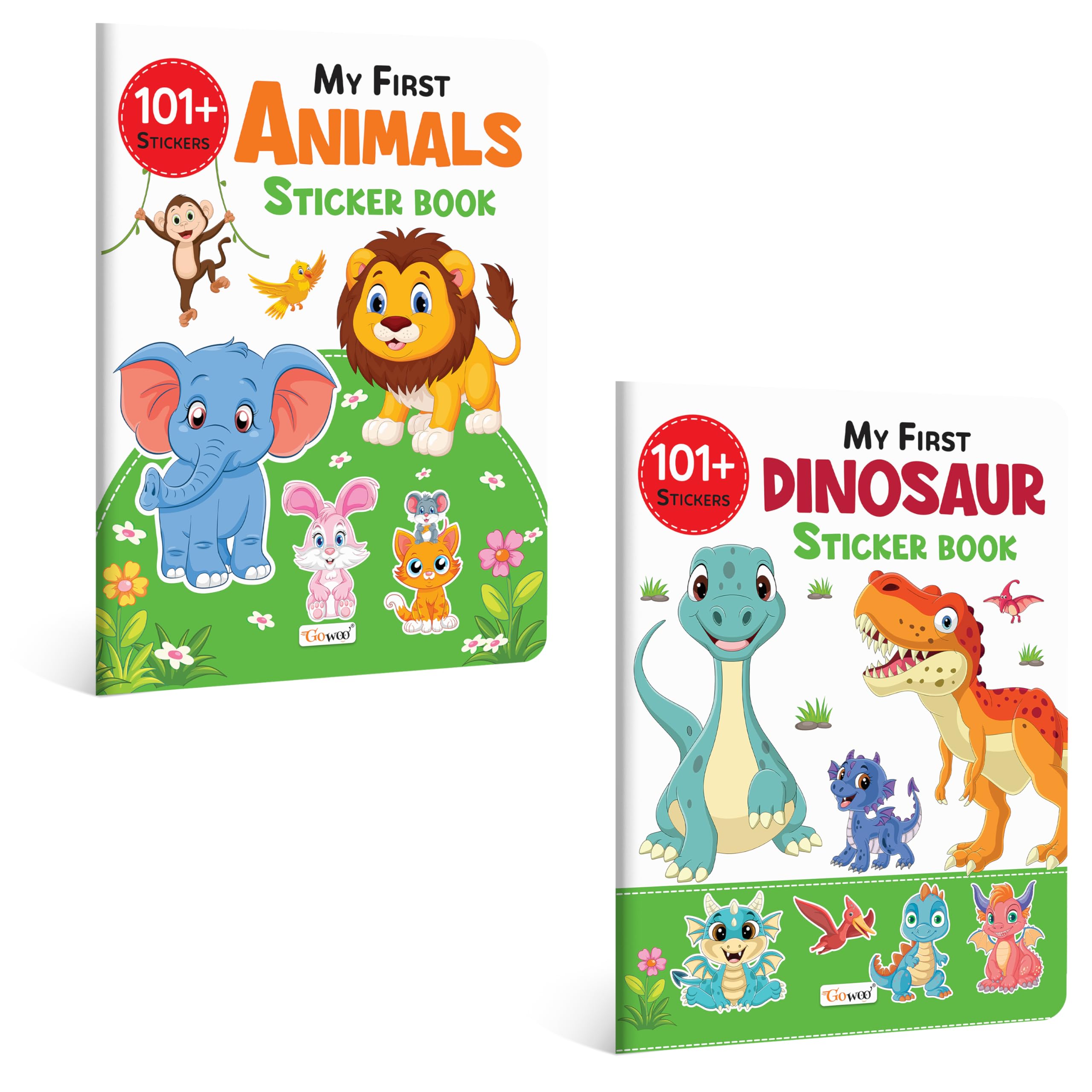 My First Animals and Dinosaur Sticker Book with 101+ Stickers | Combo of 2 sticker book | Children Learning Books, Sticker Fun a