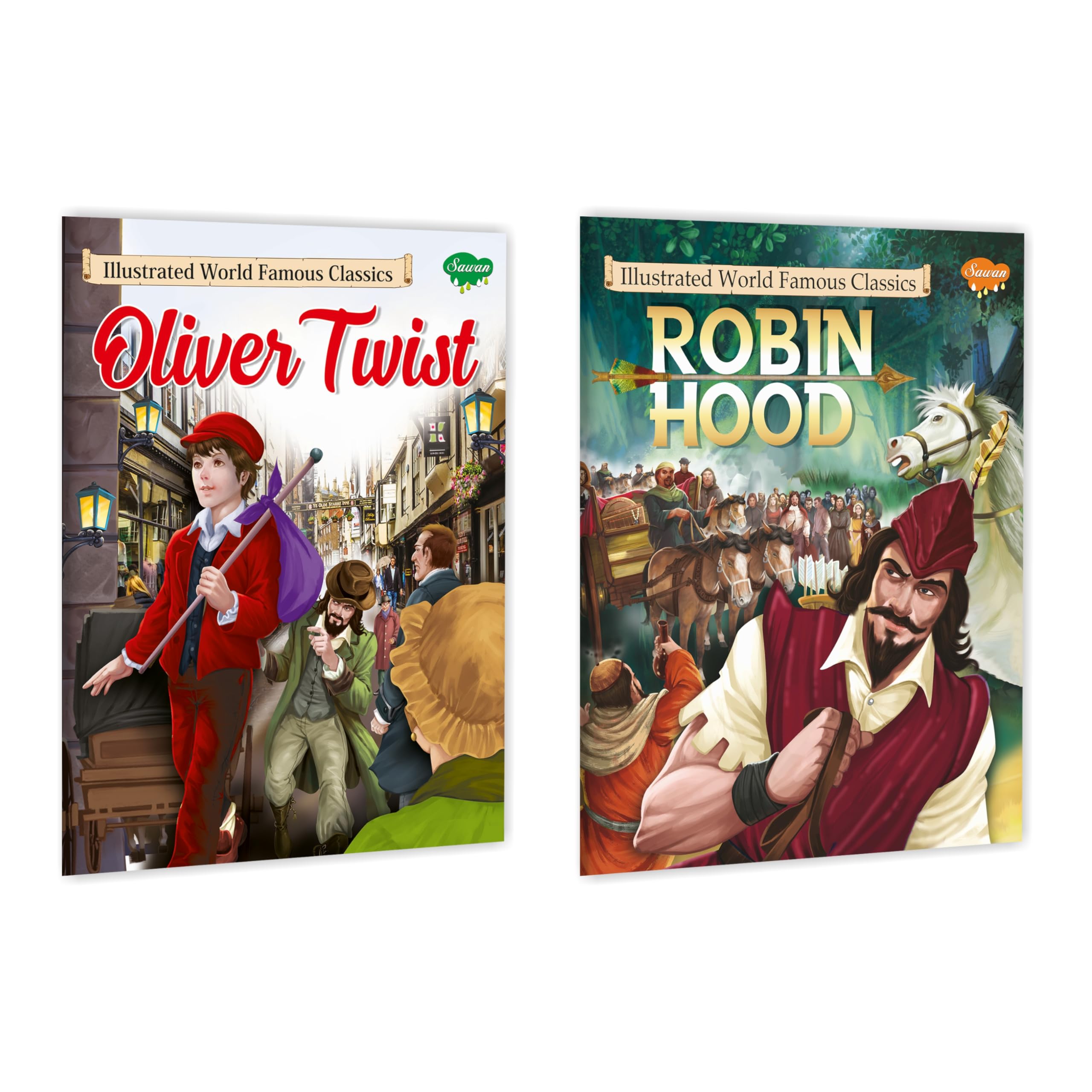 Illustrated World Famous Classic Oliver Twist And Robin Hood | Pack Of 2 Books