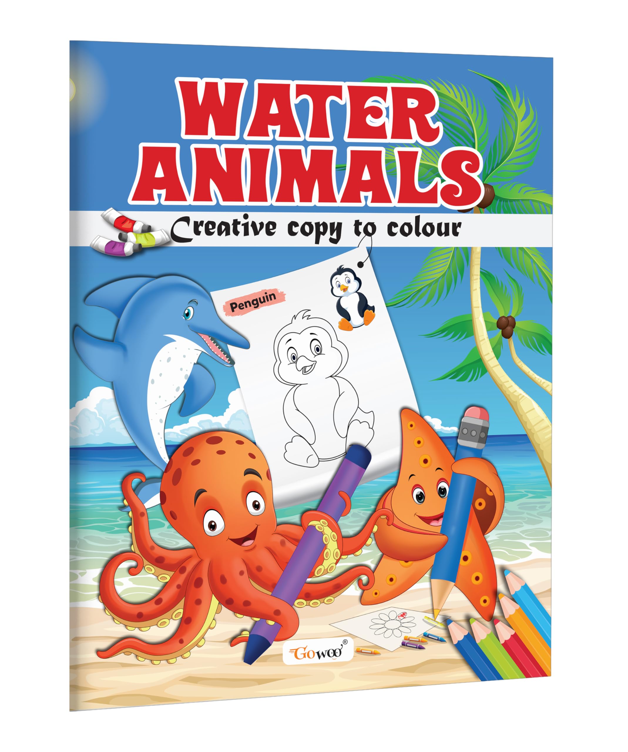 Water AnimalsCreative Copy to Colour : Kids Learning Colors and Shapes Book, Fun Learning and Activity Book for Children, Educa