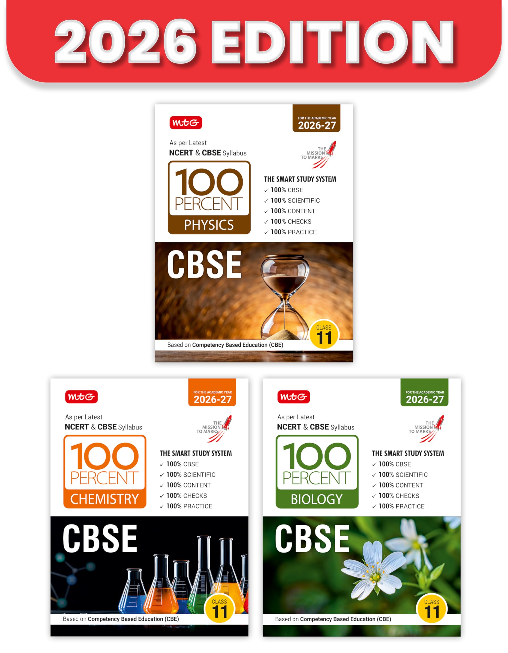 MTG 100 Percent NCERT & CBSE Physics, Chemistry, Biology Class 11 For 202627 Exam (Set of 3) | As Per Revised NCERT Textbooks S