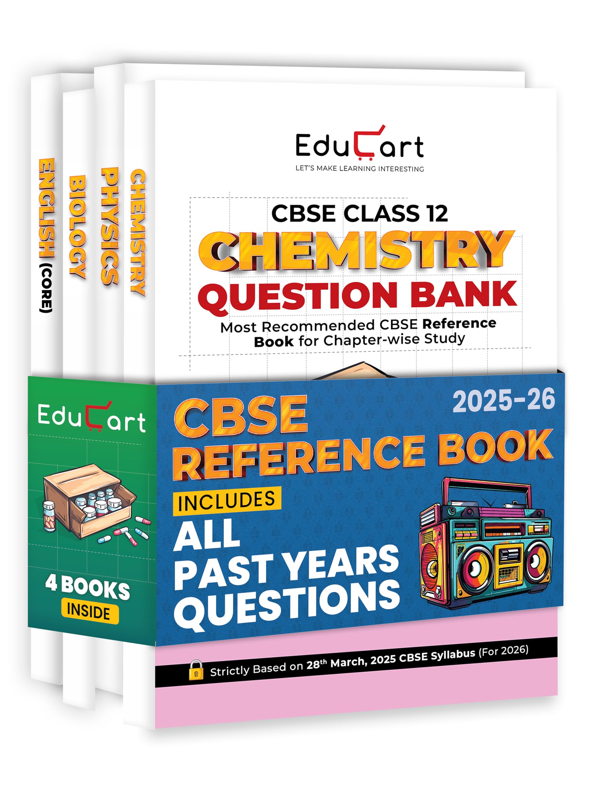 Educart CBSE Question Bank Class 12 202526 Physics, Chemistry, Biology and English on New Syllabus 202526 (Includes Past Years