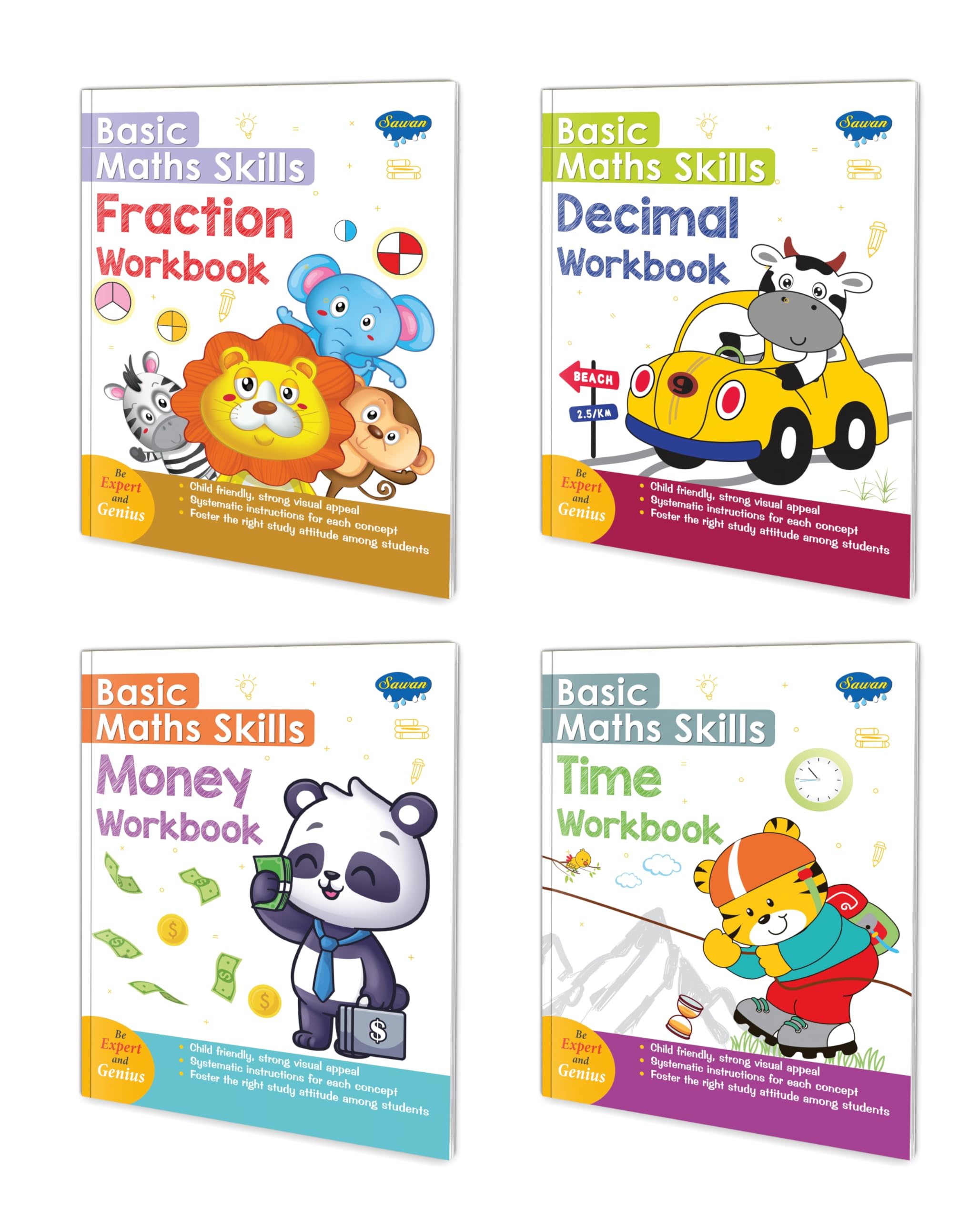 Basic maths skills workbook | set of 4 books | Fraction, Decimal ,Time , Money | Calculation Chronicles: Navigating Fractional, 