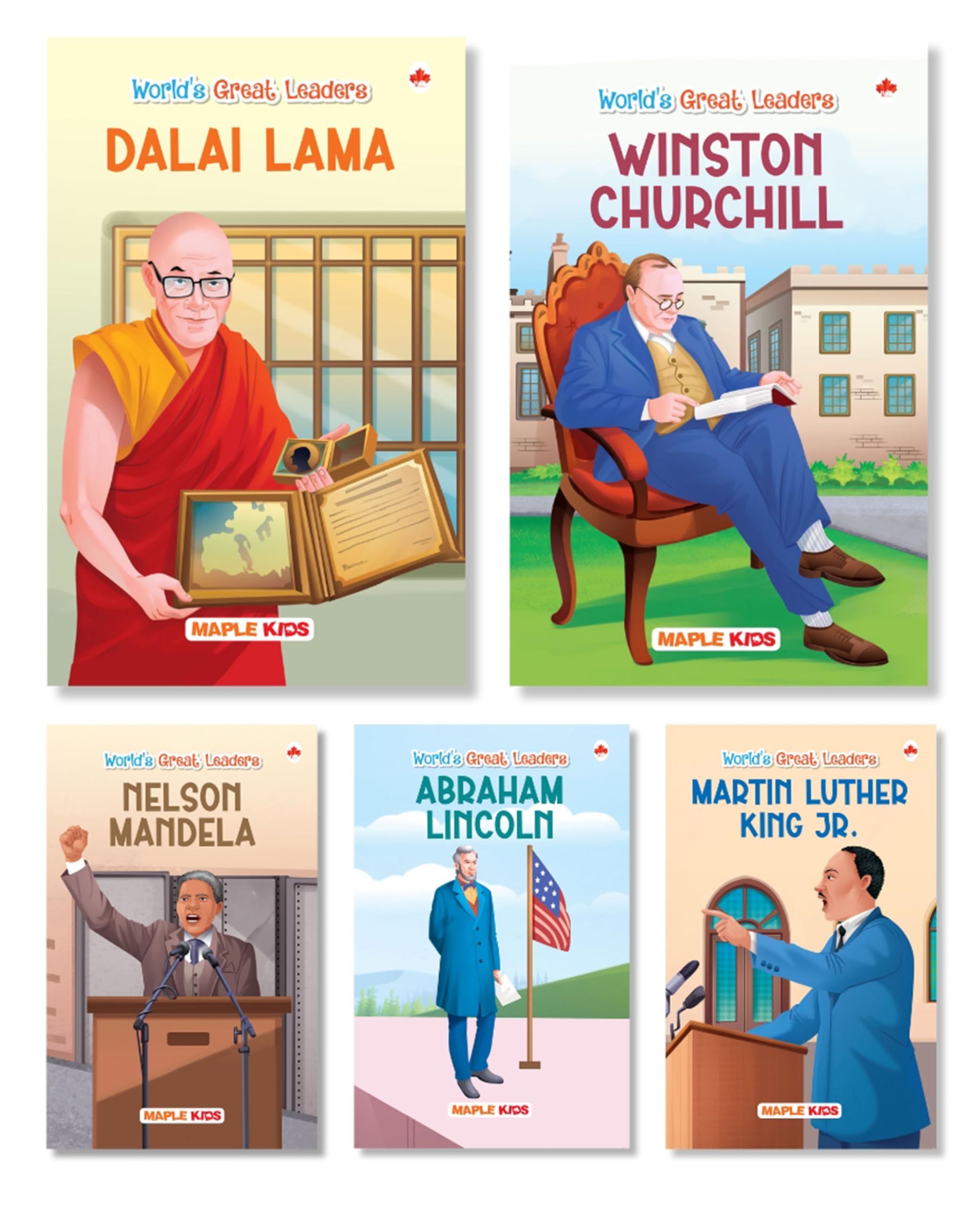 Story Books for Kids  Worlds Great Leaders (Set of 5 books)  Abraham Lincoln  Dalai Lama  Nelson Mandela  Winston Churchi