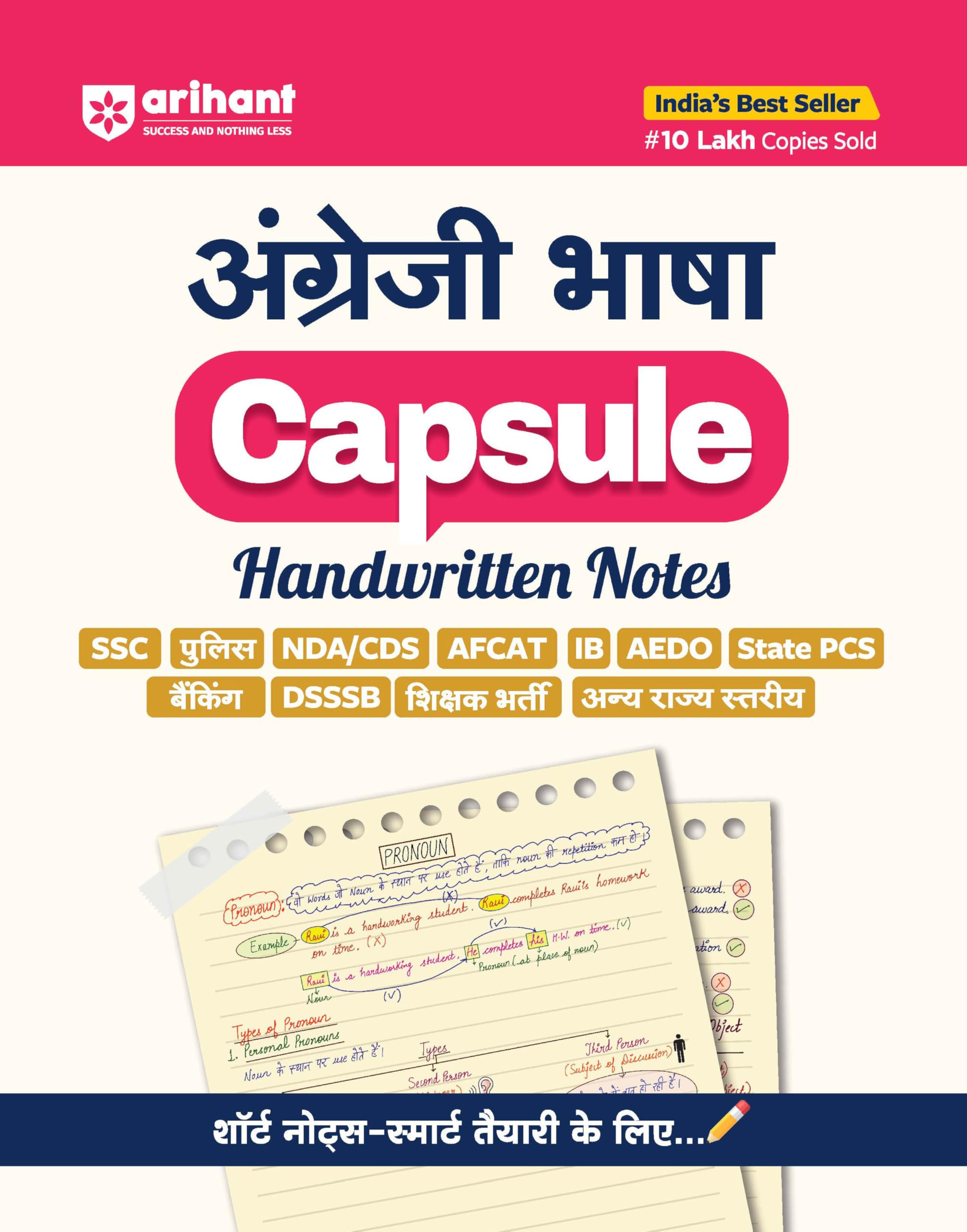 Arihant English Language Capsule Handwritten Notes Exam 2025 | Short Notes for SSC, Railway, Police, AFCAT, IB, CSAT, Banking, T