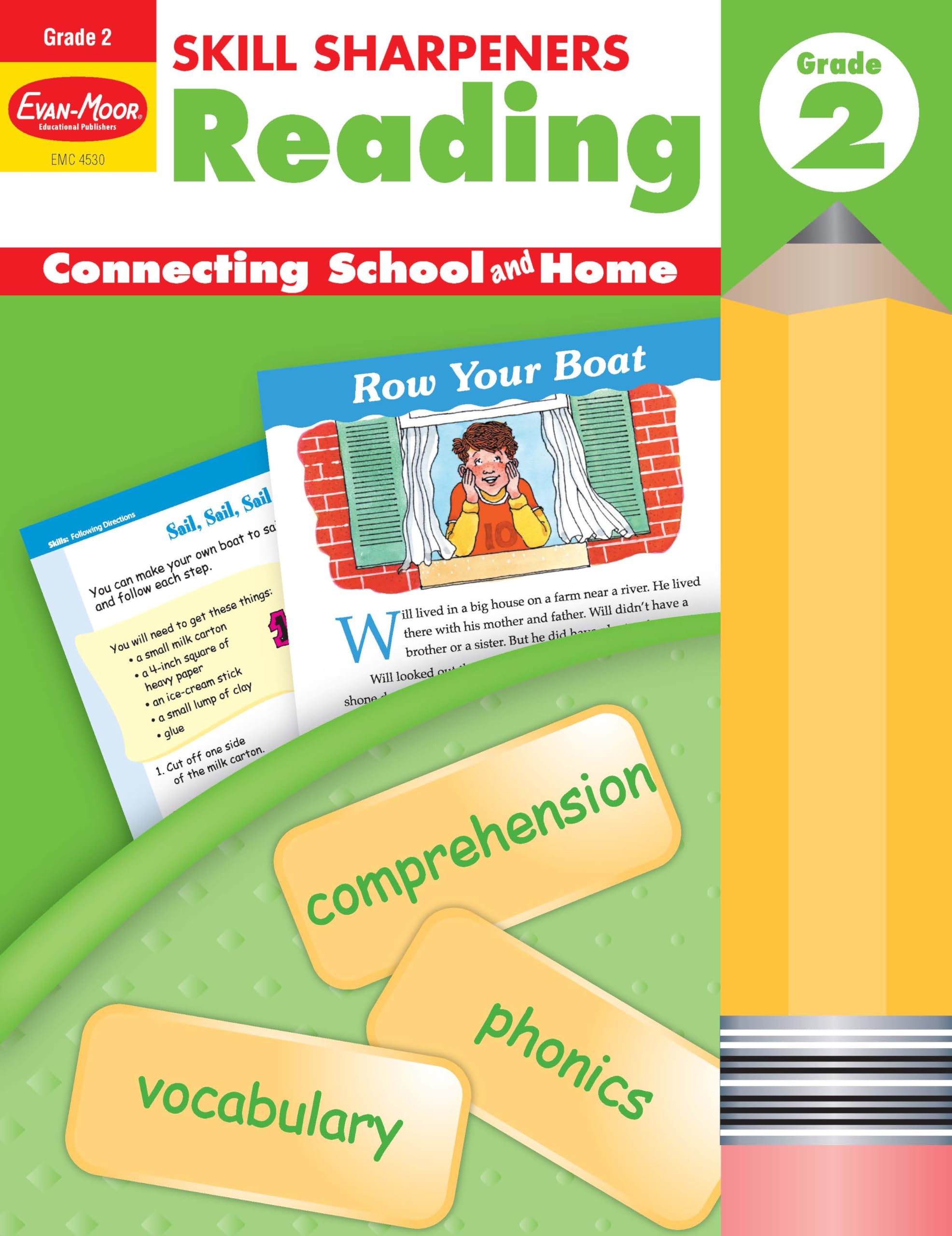 EvanMoor Skill Sharpeners Reading Workbook, Grade 2, Vocabulary, Comprehension, Phonics, Word Family, Rhyming, Synonyms, Antony