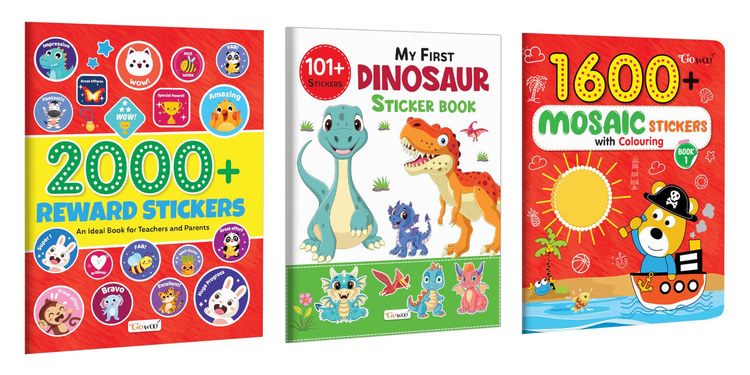 2000+ Reward Stickers, My First Dinosaur Sticker Book with 101+ Stickers and 1600 Mosaic Stickers With Colouring  Book 1 for ki