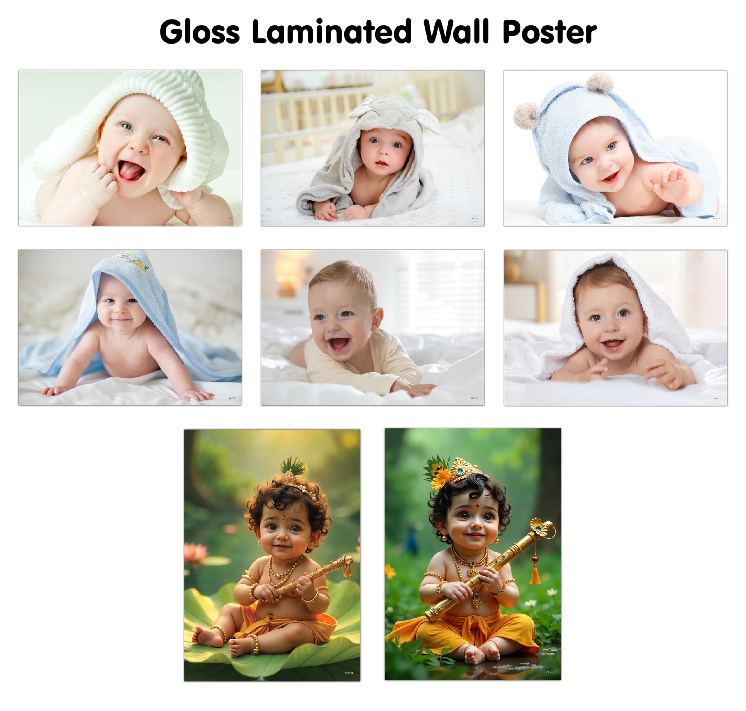 BABY POSTER  1, 2, 3, 4, 5, 6 and KRISHNA BABY POSTER  1 and 2 (GLOSS LAMINATION) : best attractive posters for home, little 
