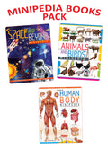 Minipedia 3 Books Pack for Kids Age 515 Years  Educational Encyclopedia Set on Space and Beyond, Animals, and Human Body | 144