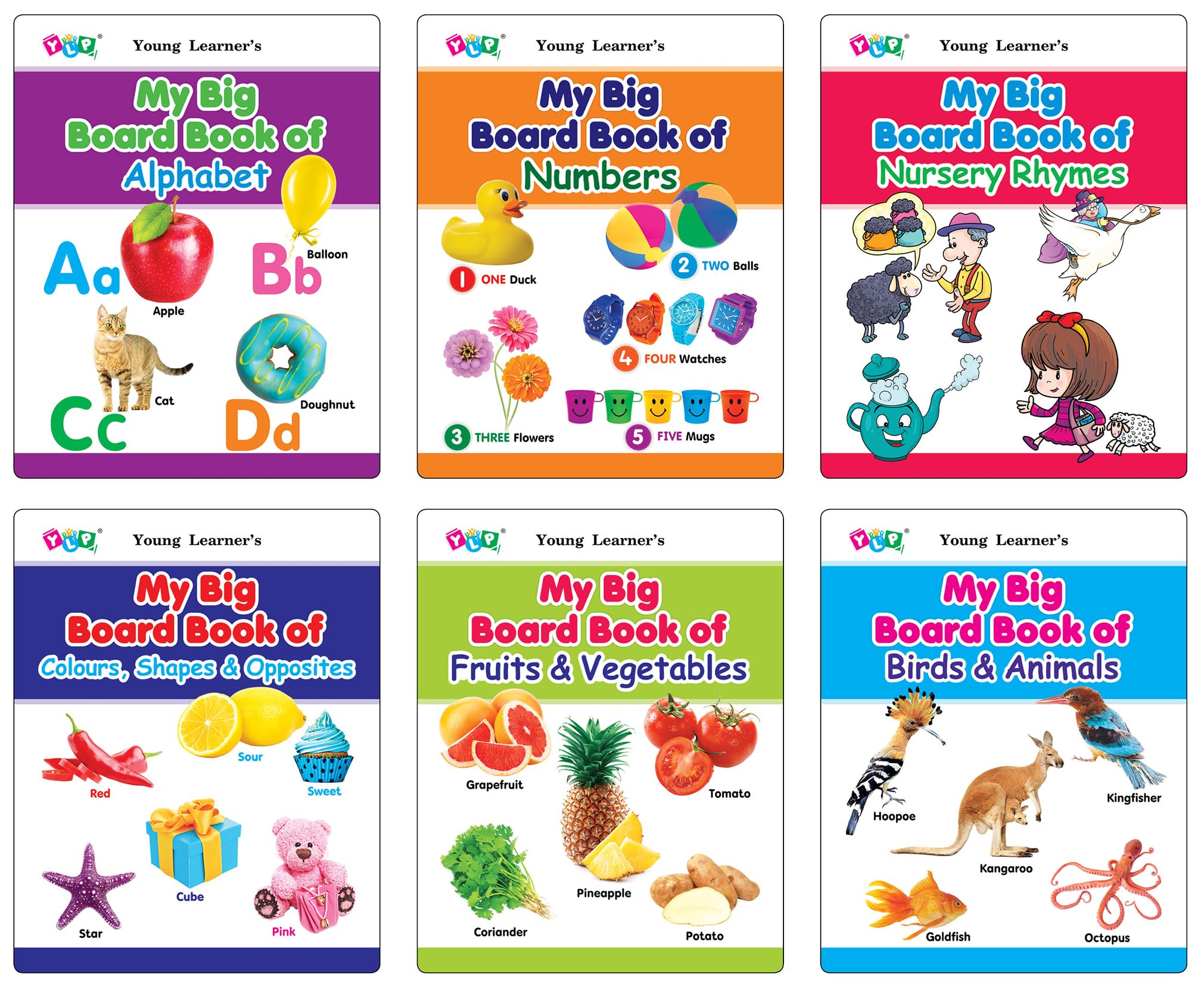 My Big Board Books (Set Of 6 Books): Big Size Board Books For Kids | Includes Alphabet, Numbers, Colours, Shapes, Opposites And 