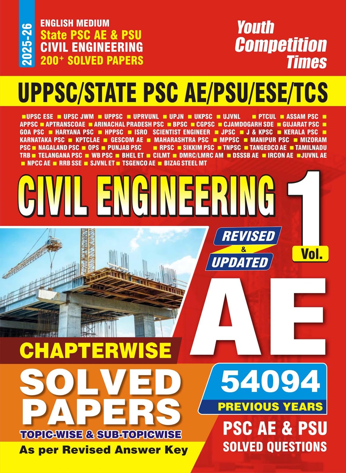 Youth Competition Times Civil Engineering Solved Papers, Vol 1, UPPSC State PSC AE PSU ESE TCS Exam Guide, English Medium, 200+ 