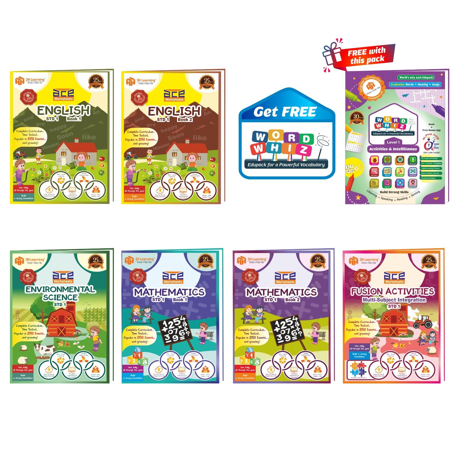 Std 1 Ace 7 Books 556 Pages Early Learning Worksheets AllInOne 56 Year Full Syllabus English Maths Evs Fusion Activities With