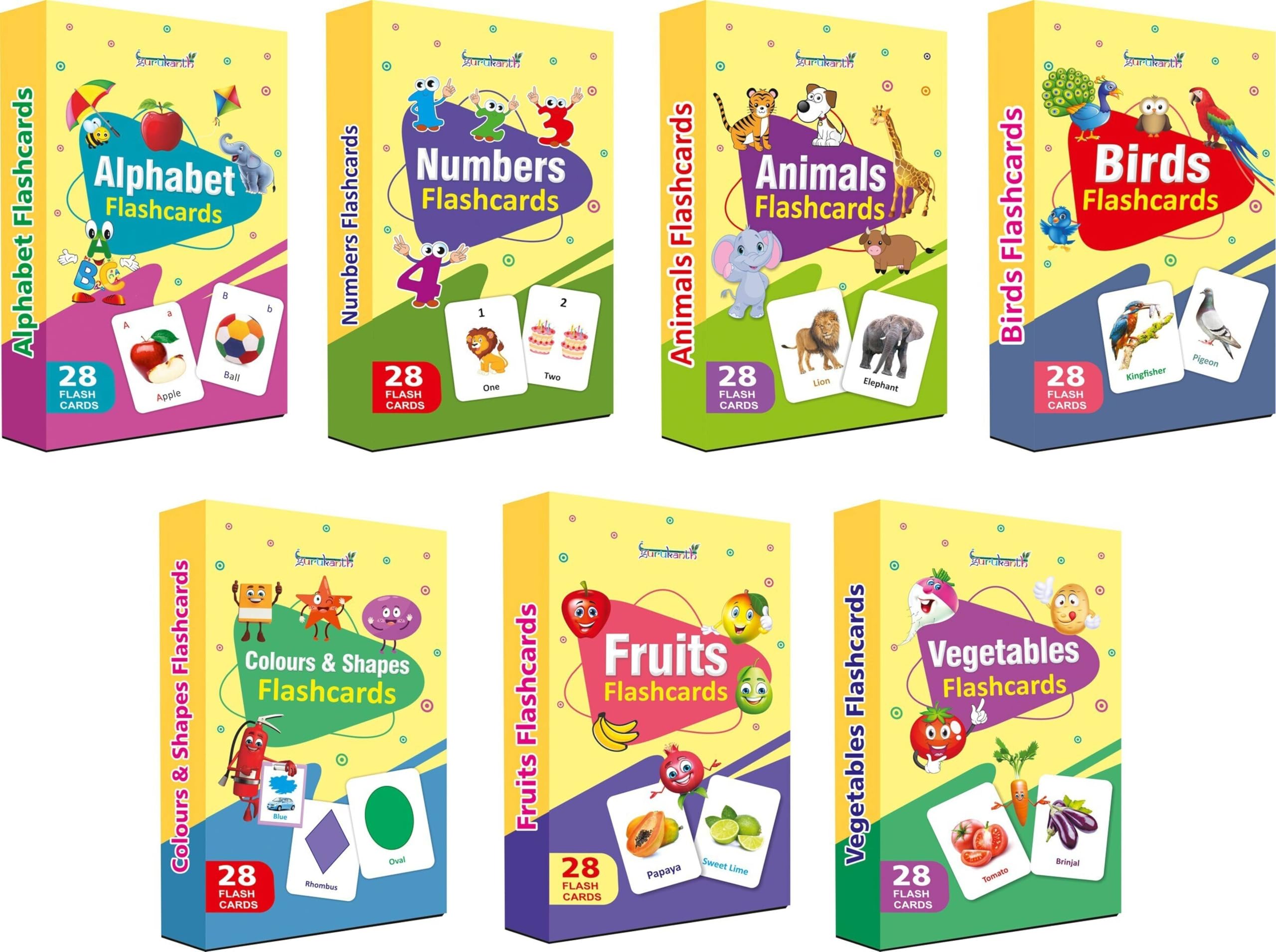Gurukanth Premium 7In1 Brain Boosting NonTearable Flash Cards For Kids | 224 Laminated Cards | 1+ Years | Early Learning Mont