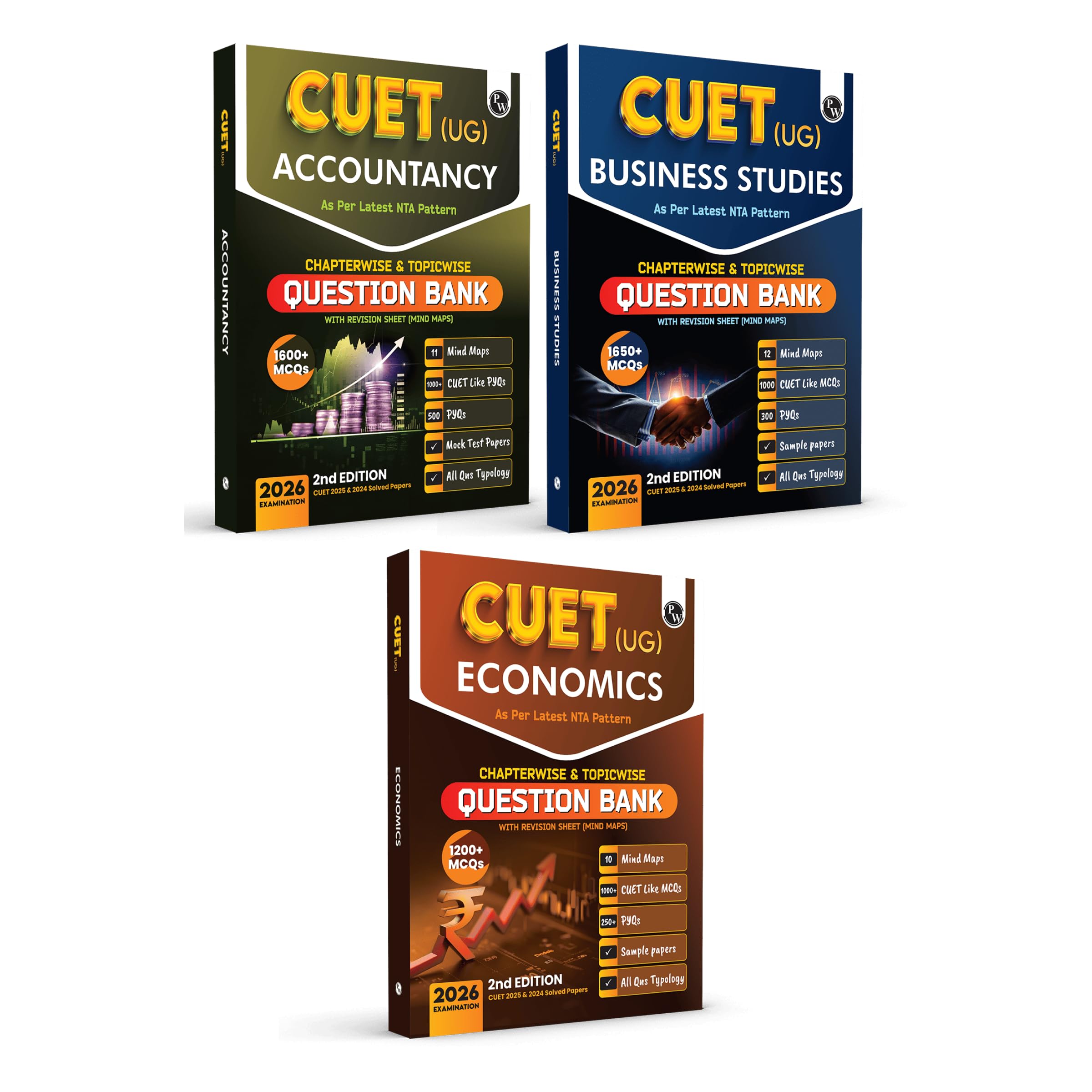 PW CUET (UG) Accountancy, Business Studies & Economics Combo Set of 3 Books Chapterwise & Topicwise Question Bank For 2026 Exam 