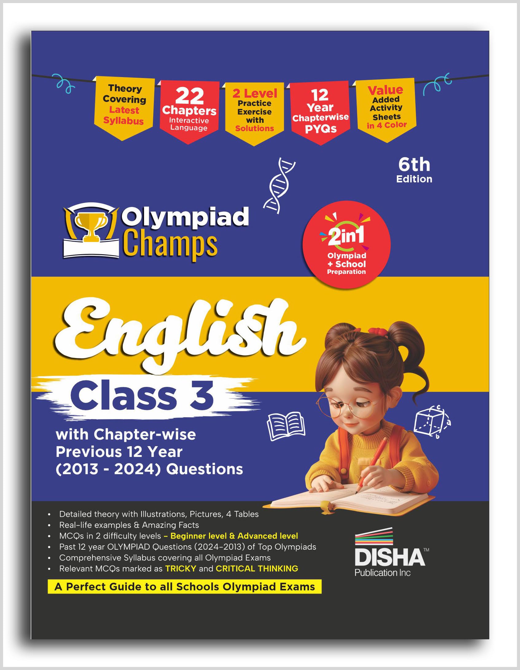 Old Edition  Disha Olympiad Champs English Class 3 With ChapterWise Previous 12 Year (2013  2024) Questions 6Th Edition | Com