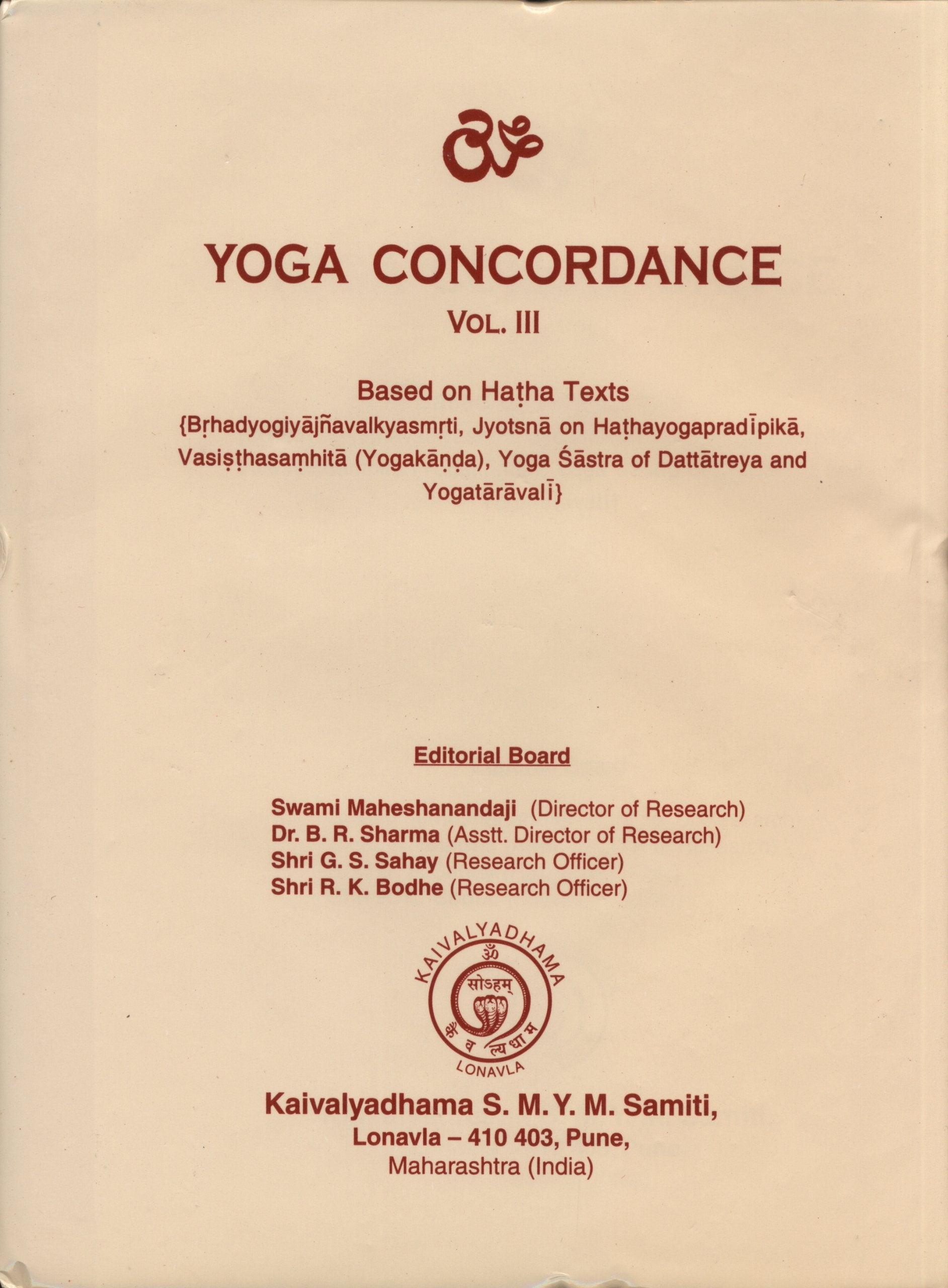 Yoga Concordance Vol 3