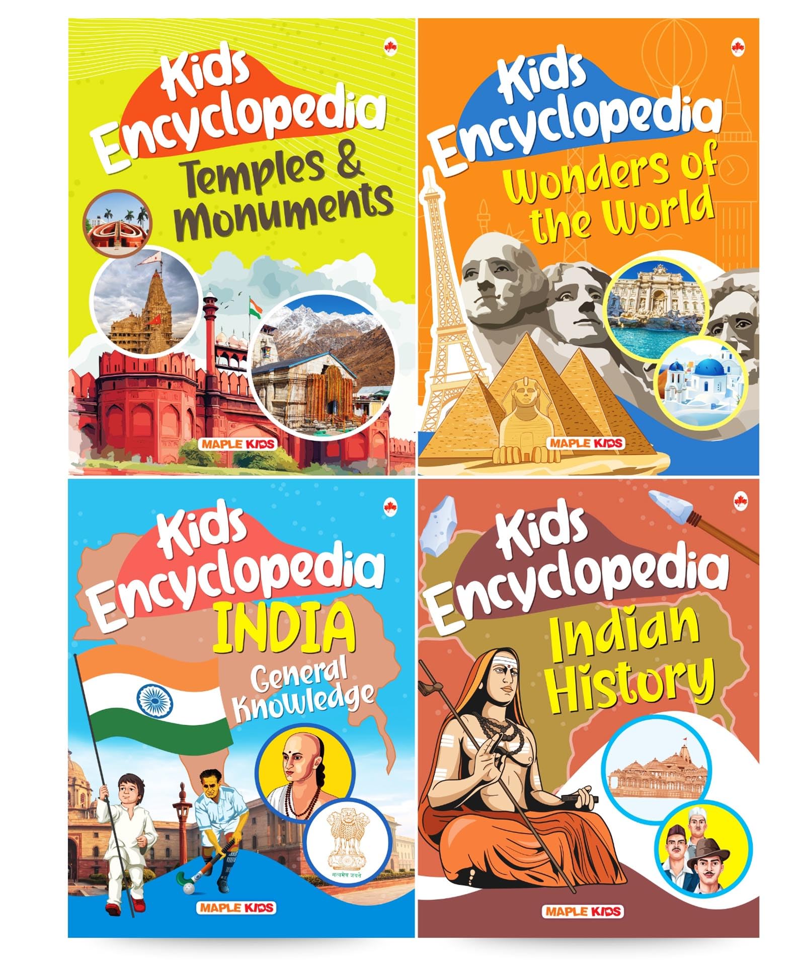 Kids Encyclopedia (Set of 4 Books)  Temples & Monuments, Wonders of the World, Indian History, India General Knowledge  Knowle