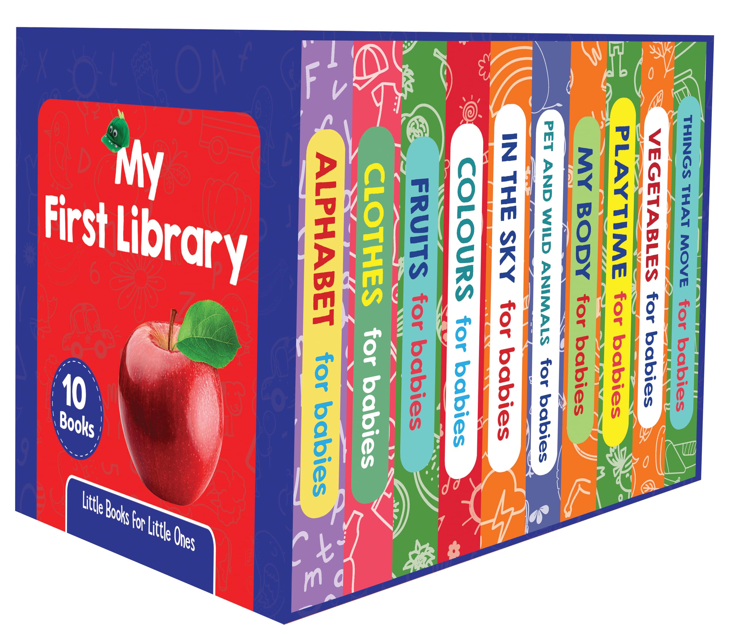 Pegasus My First Library BoxSet Of 10 Preschool Board Books (Alphabet, Fruits & Vegetables, Numbers, Animals & Birds, Colours, 