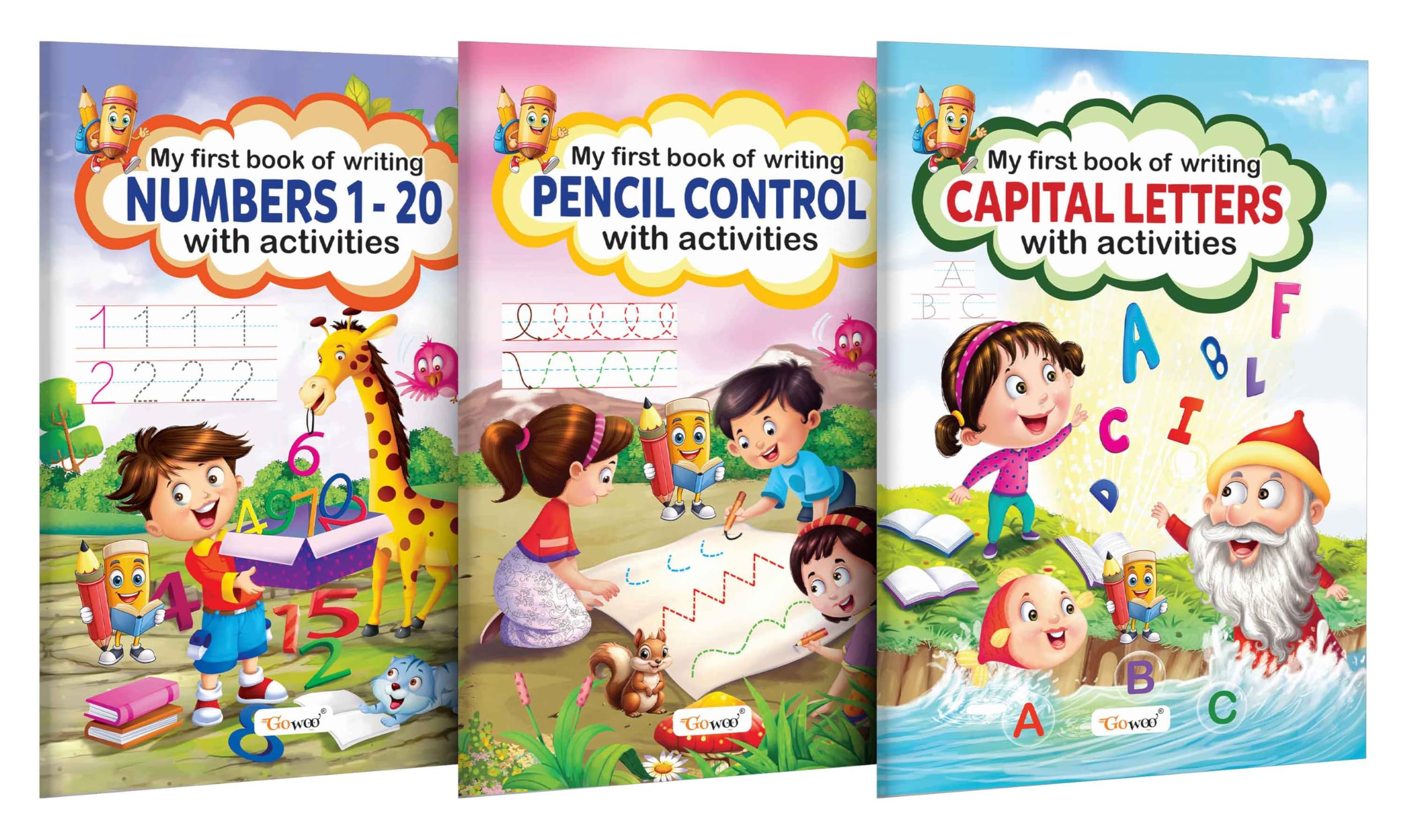 My First Book of Writing Numbers 120, Pencil Control and Capital Letters with activities : Educational writing book, Patterns P