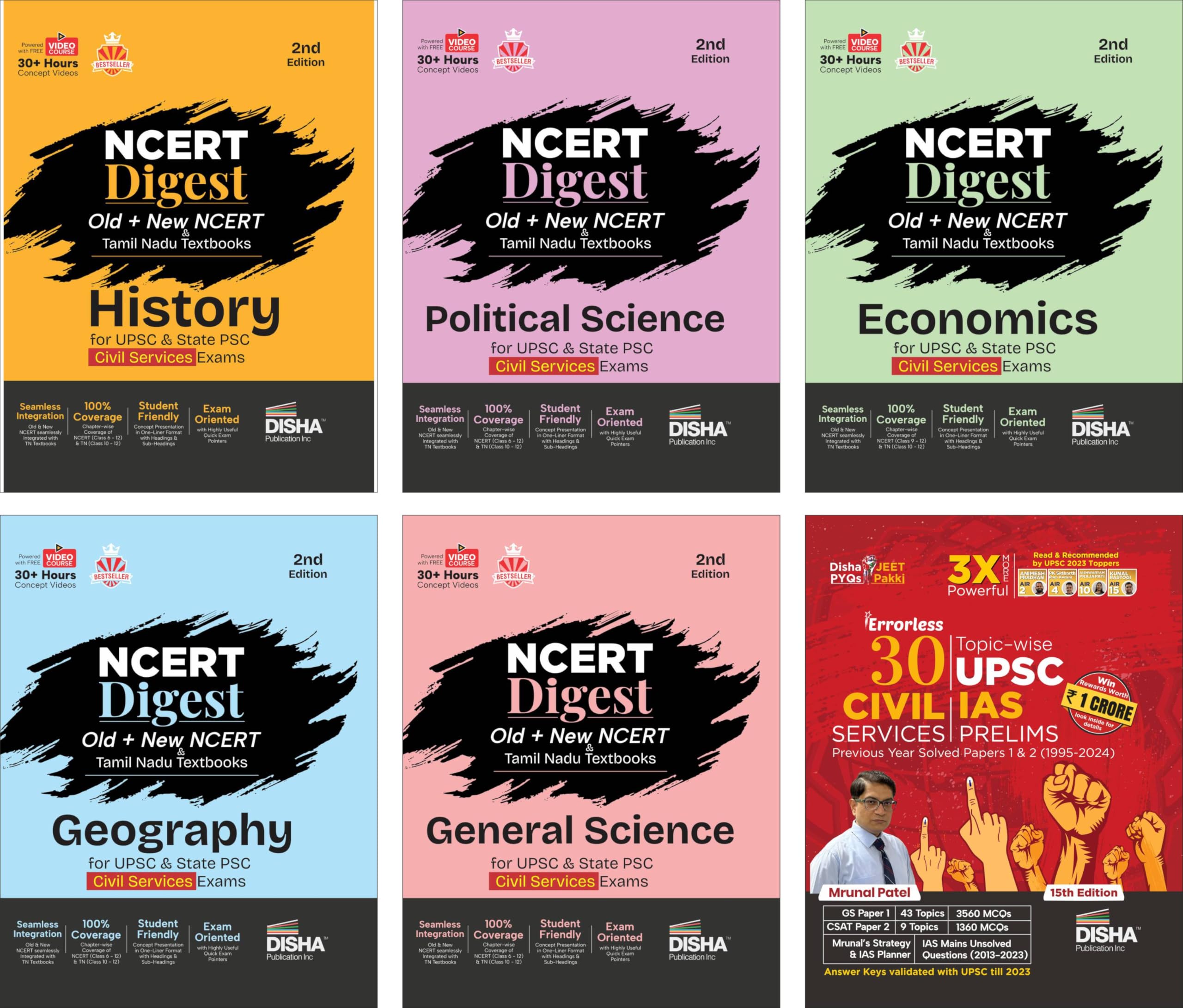 Disha Combo (Set Of 6 Books) DishaS Bestseller 30 Years Ias Prelims Solved Papers With Ncert (Old + New) & Tamil Nadu Digest S