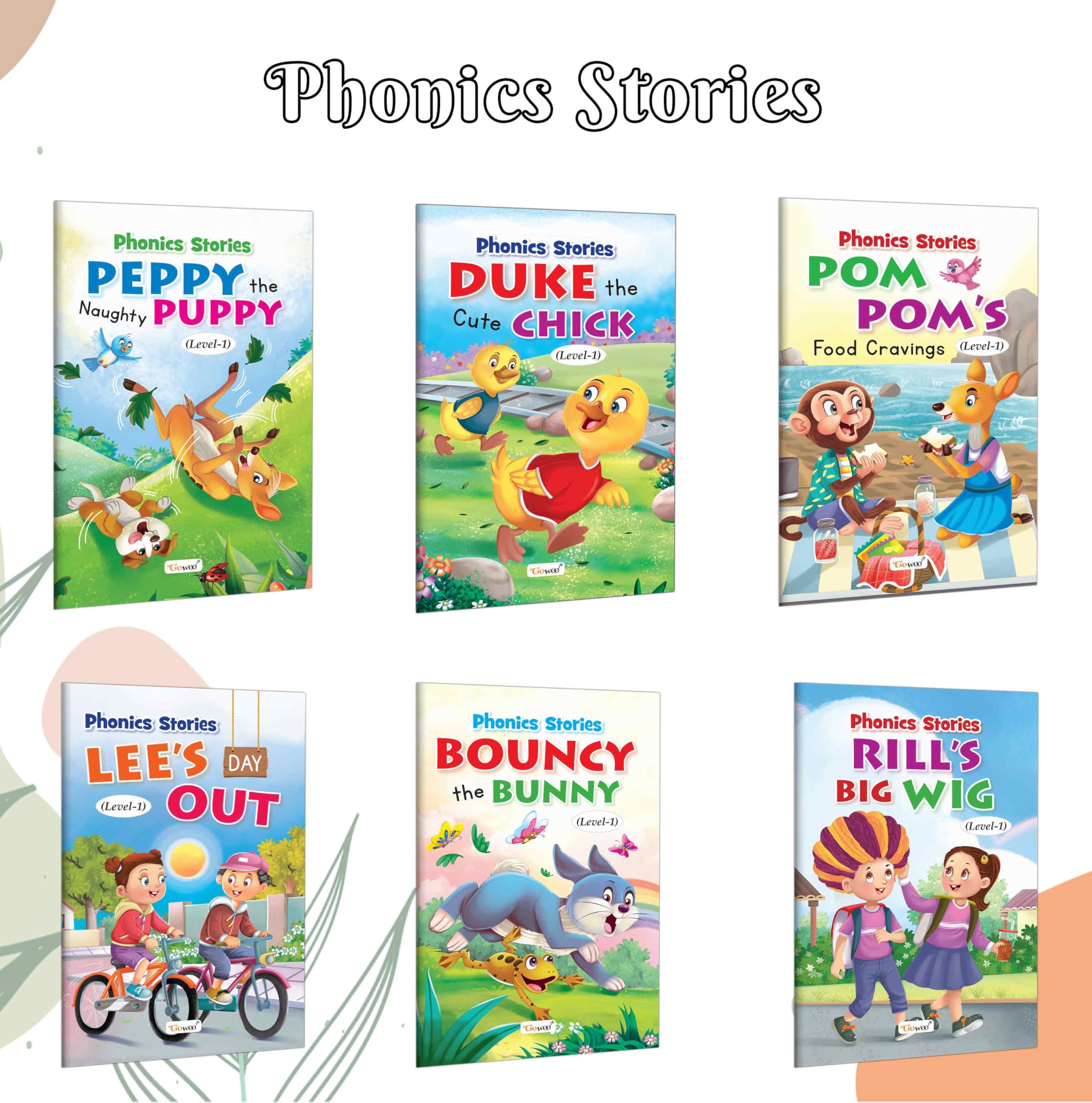 Phonics Stories Level1: Peppy the Naughty Puppy, Duke the Cute Chick, Pom Poms Food Cravings and more : picturebased phonic
