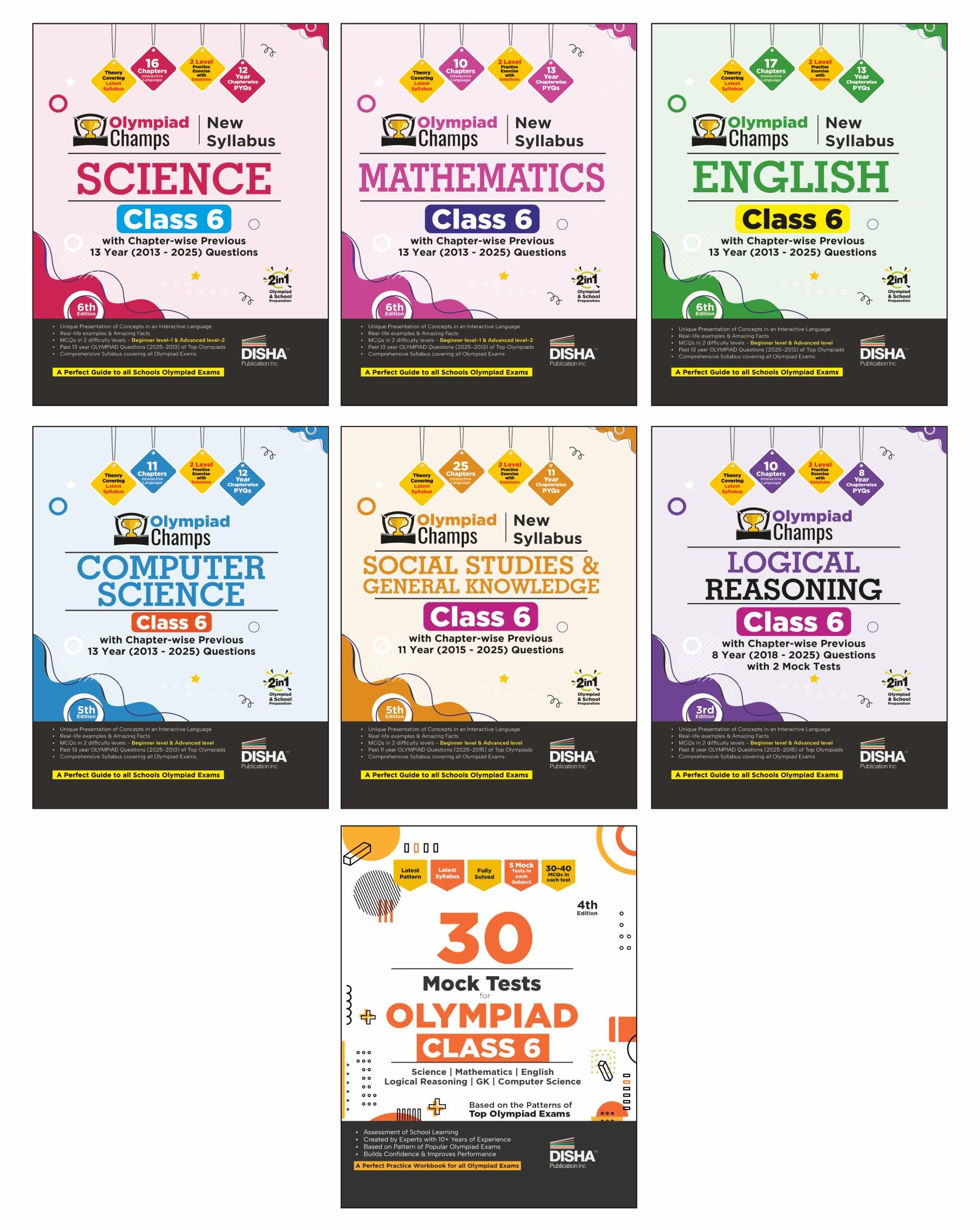 Disha Combo Class 6 (7 books) Olympiad Champs Science, Mathematics, English, Logical Reasoning, Computer Science (Cyber) & GK wi