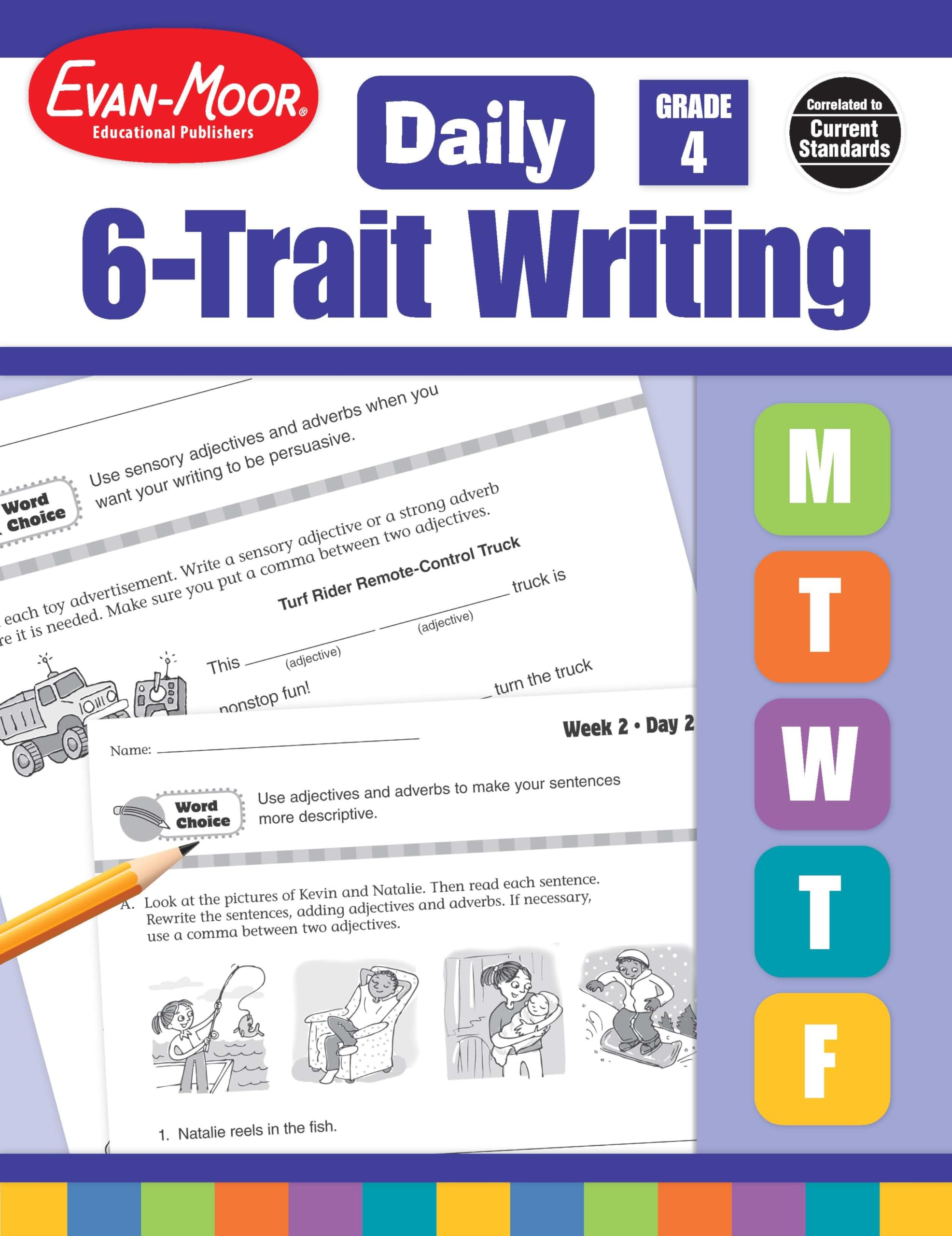 EvanMoor Daily 6Trait Writing, Grade 4, Homeschool and Classroom Resource Workbook, Reproducible Worksheets, Teaching Edition,