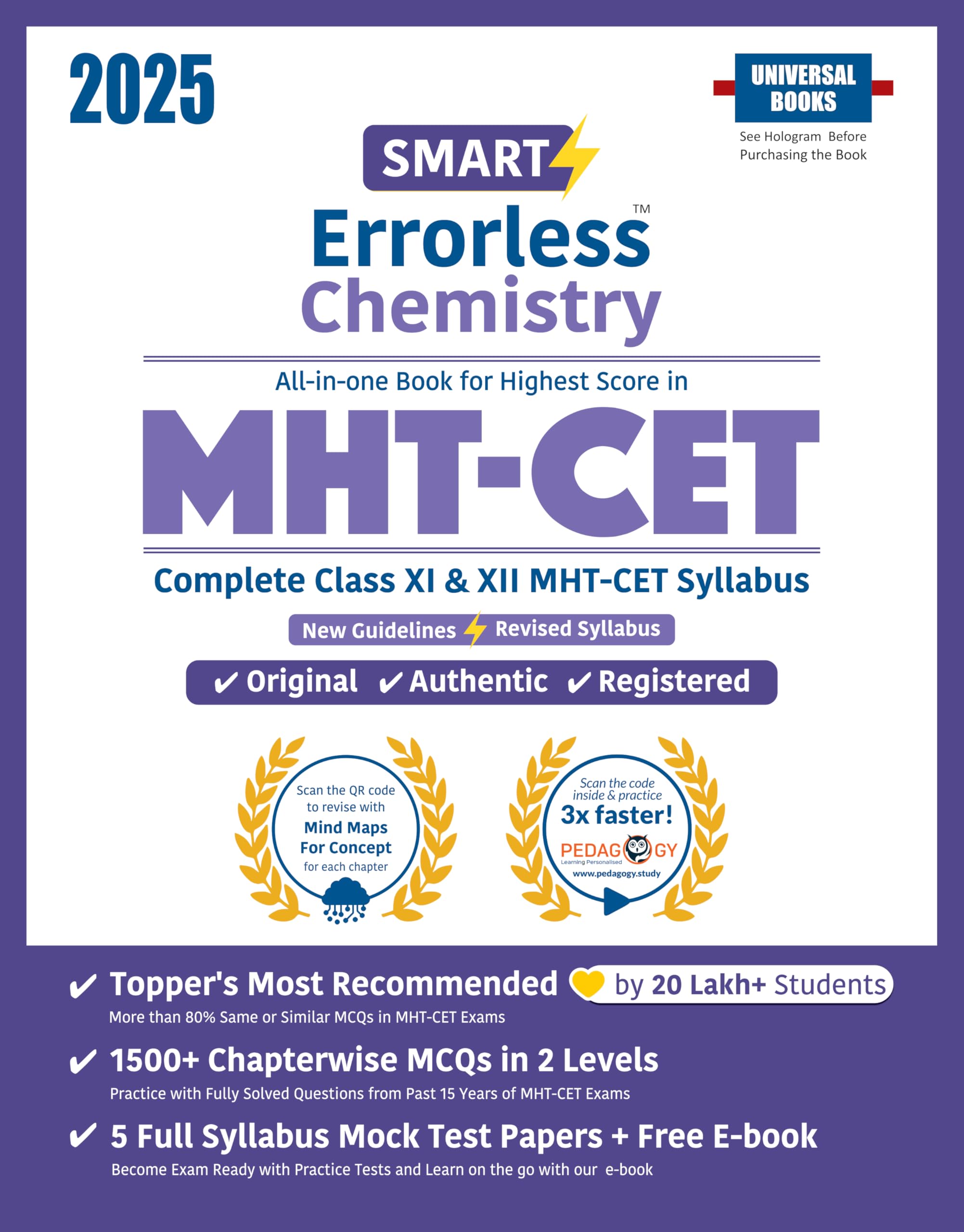 Universal Books Smart Errorless Chemistry MHT CET 2025 | Complete Class 11 & 12 Revised Syllabus | 1600+ Topicwise MCQs | Chapt