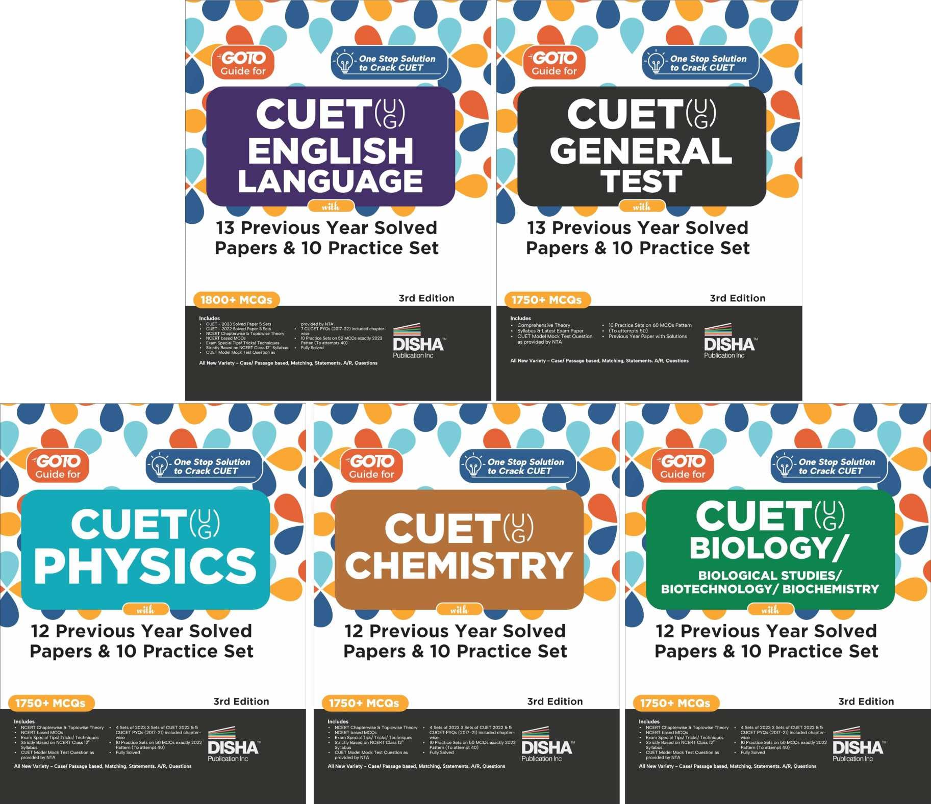 Combo (Set Of 5 Books) Go To Guides For Cuet (Ug) Science Stream  Physics, Chemistry, Biology, English & General Test 2Nd Editi