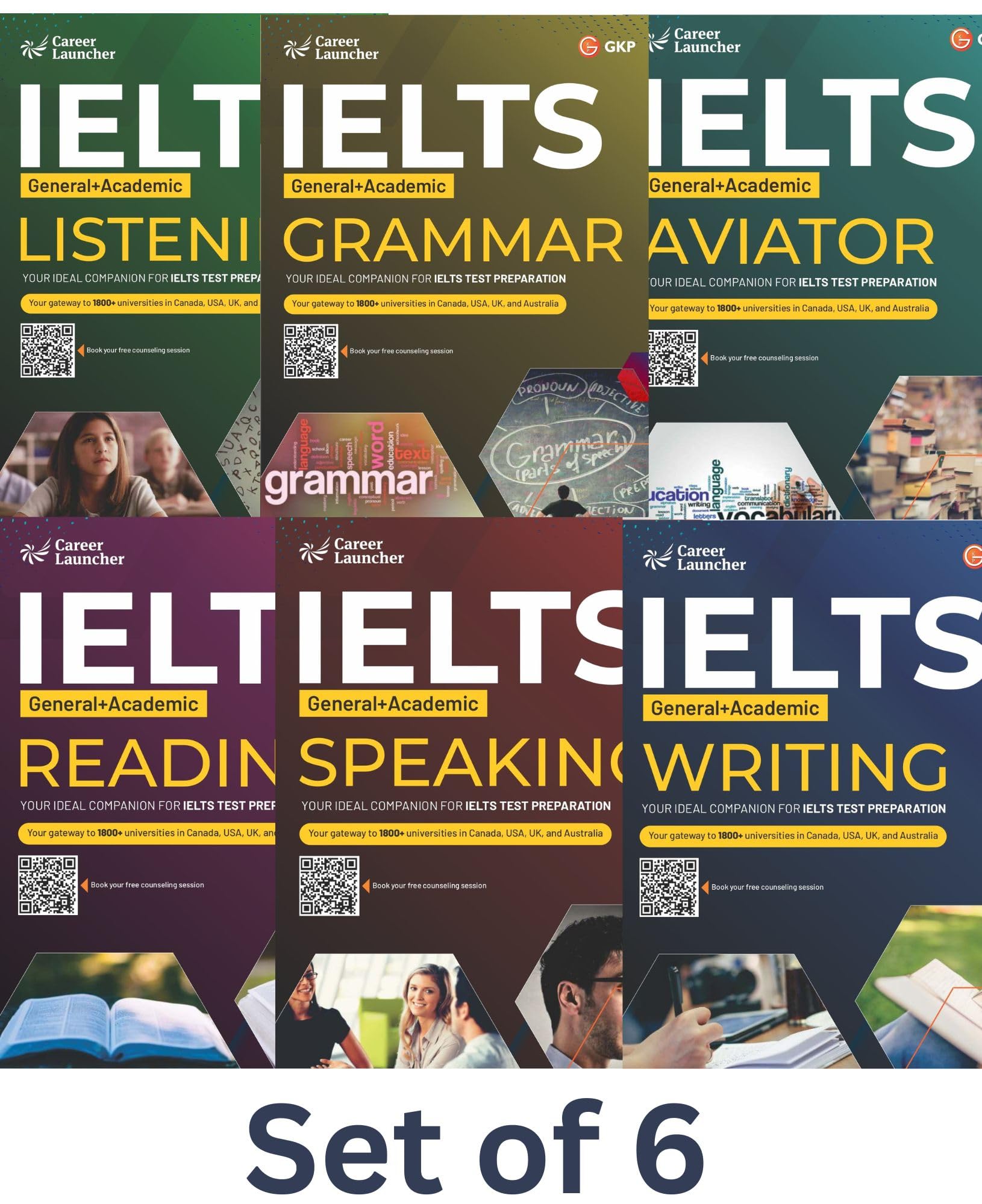 Ielts Academic+ General Test Preparation Set Of 6 Books By Career Launcher (Reading, Listening, Writing, Speaking, Grammar And A