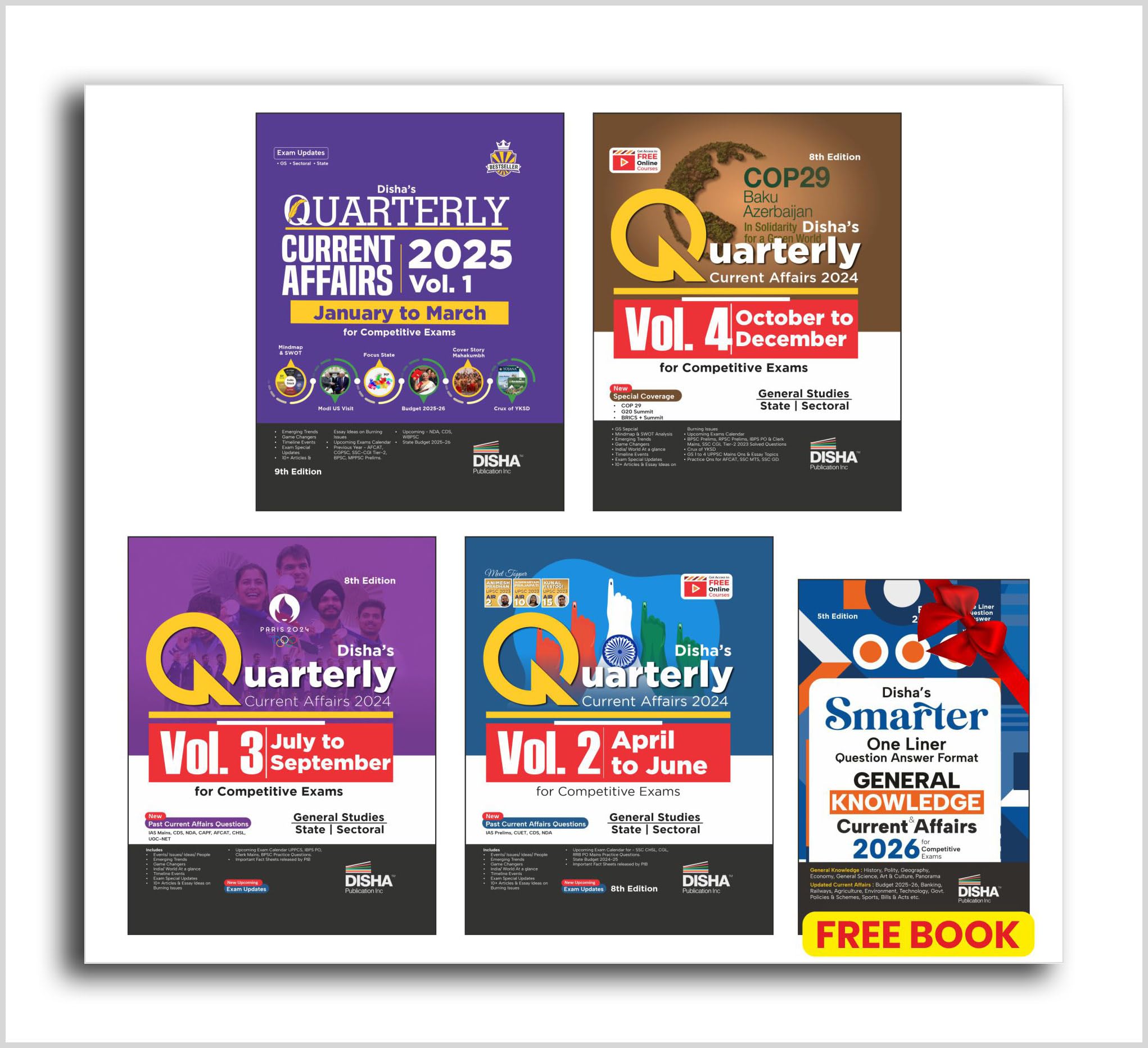 Disha Latest 2025  2026 Current Affairs Pack Of 4 Quarterly Issues (April 2024 To March 2025) With Budget For Competitive Exams