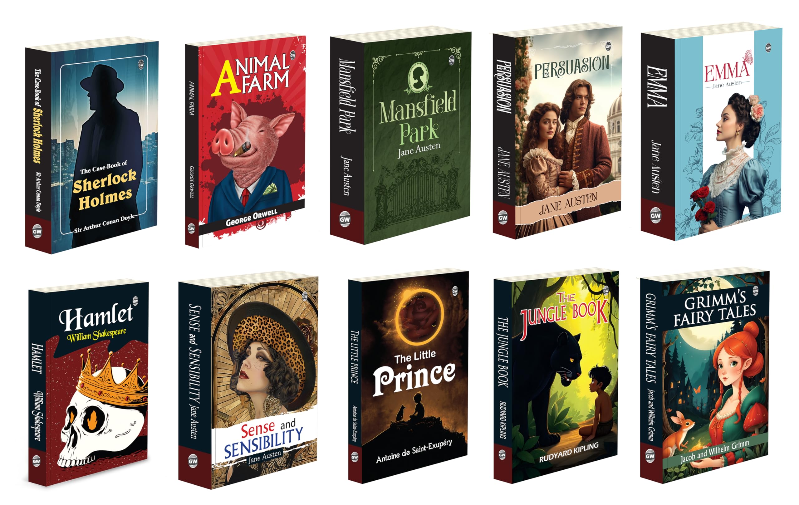 The Case Book Of Sherlock Holmes, Animal Farm, Mansfield Park and more : Sherlock Holmes detective stories, Austen romance clas