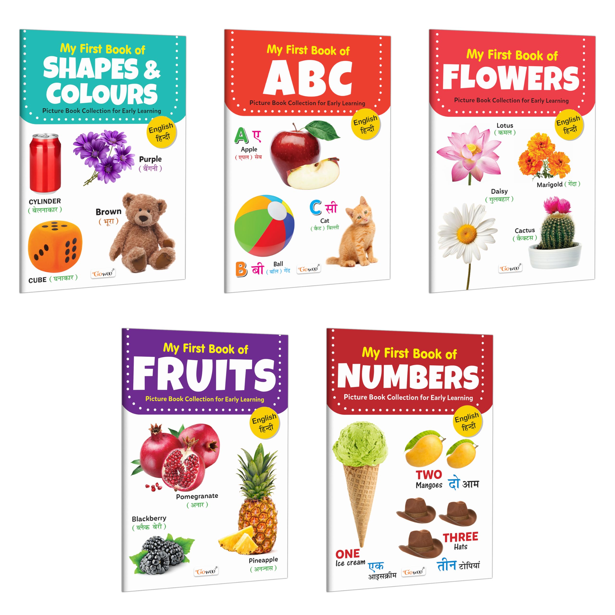My First Book of ABC, Numbers and More Books (ENGHINDI) : My First Bilingual Book Series, Learning with Pictures book, Tiny Lea
