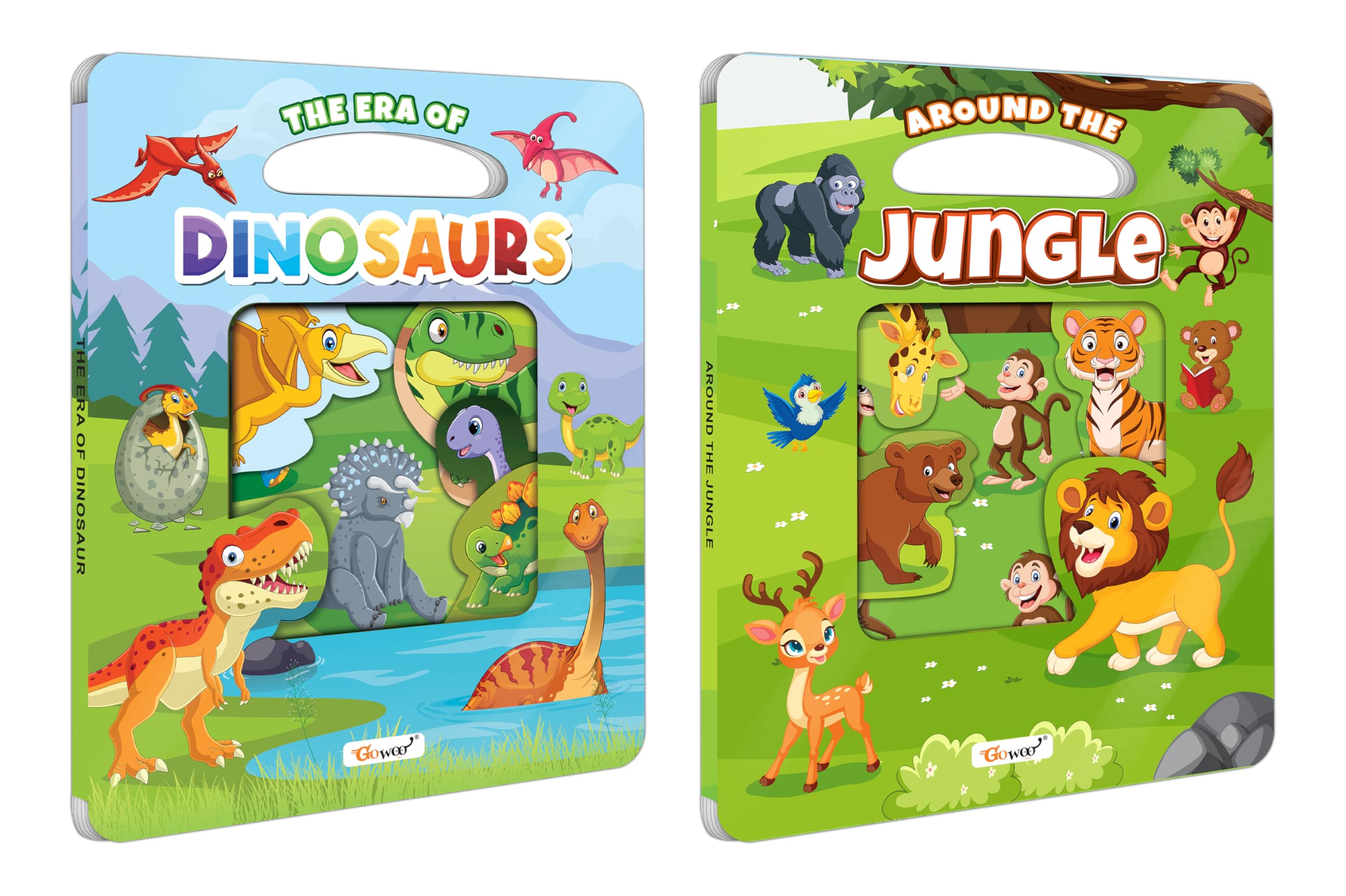 The Era of Dinosaur and Around the Jungle Window Cut Board Book : Board Book for Toddlers, Kids Learning Picture Book, Die Cut S