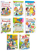 Set Of 8 Colouring Books For Children | 0 Level Shapes & Objects, Toys, Fruits & Vegetables, Animals, Hindi Alphabet Colouri