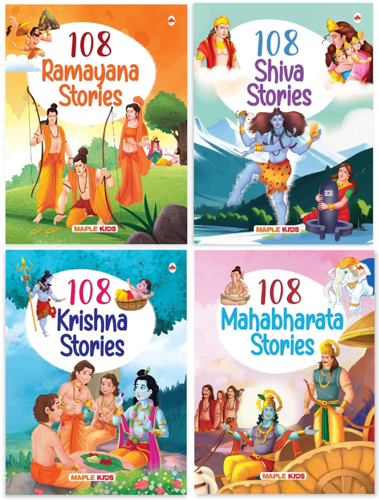 Story Books for Kids (Set of 4 books) (Illustrated)  108 Stories  Shiva, Krishna, Ramayana, Mahabharata  English Short Storie