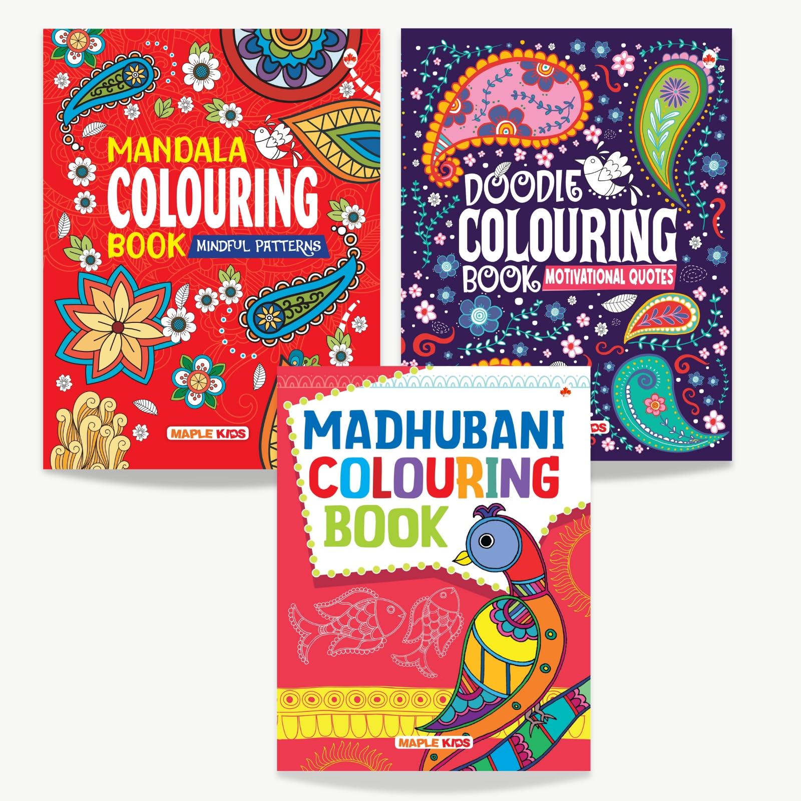 Colouring Books (Set of 3 Books)  Mandala, Doodle, Madhubani  Gift to Children for Painting, Drawing and Colouring  Coloring 