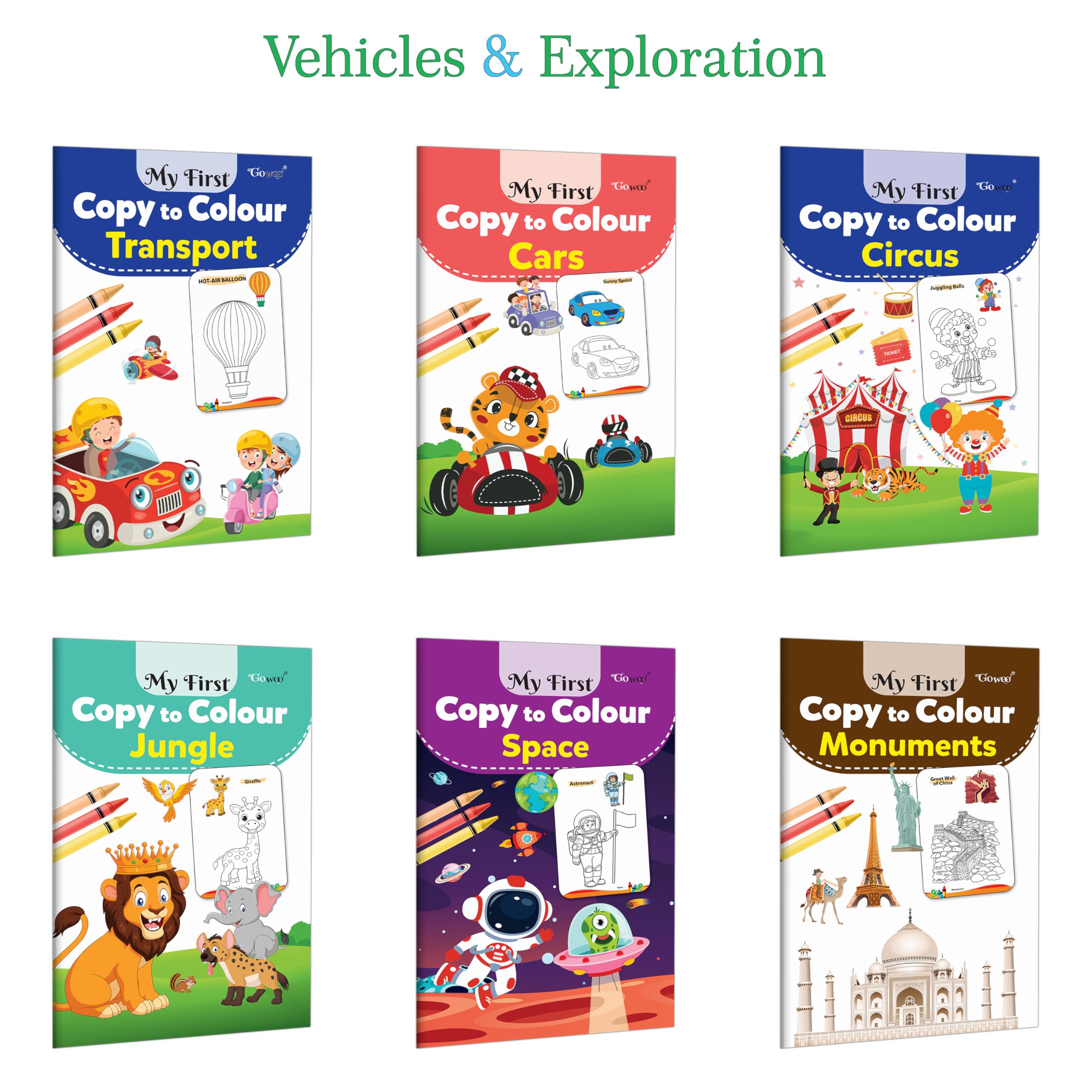 My First Copy to Colour  Transport, Cars, Circus, Jungle and more : Creative travel colouring, Adventure themed activity, Kids