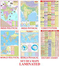 Hivex Publication India & World Map (Both Political & Physical) With Indian Constitution And Indian History Chart | Laminated | 