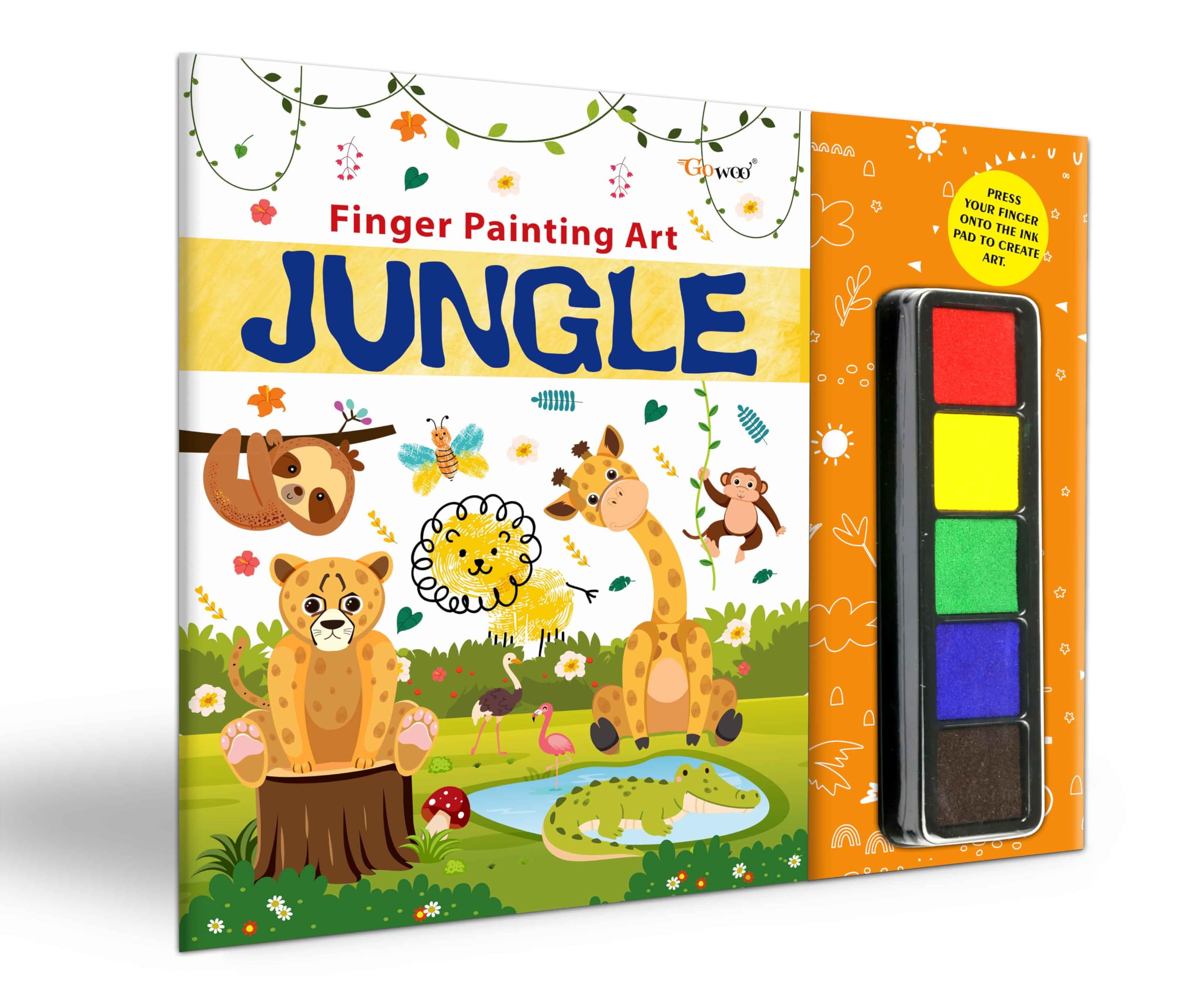 JUNGLE  Fingerpainting and Colouring Art : Art Activity Book for Children, Paint Coloring Activity Book, Colouring Book for Kid