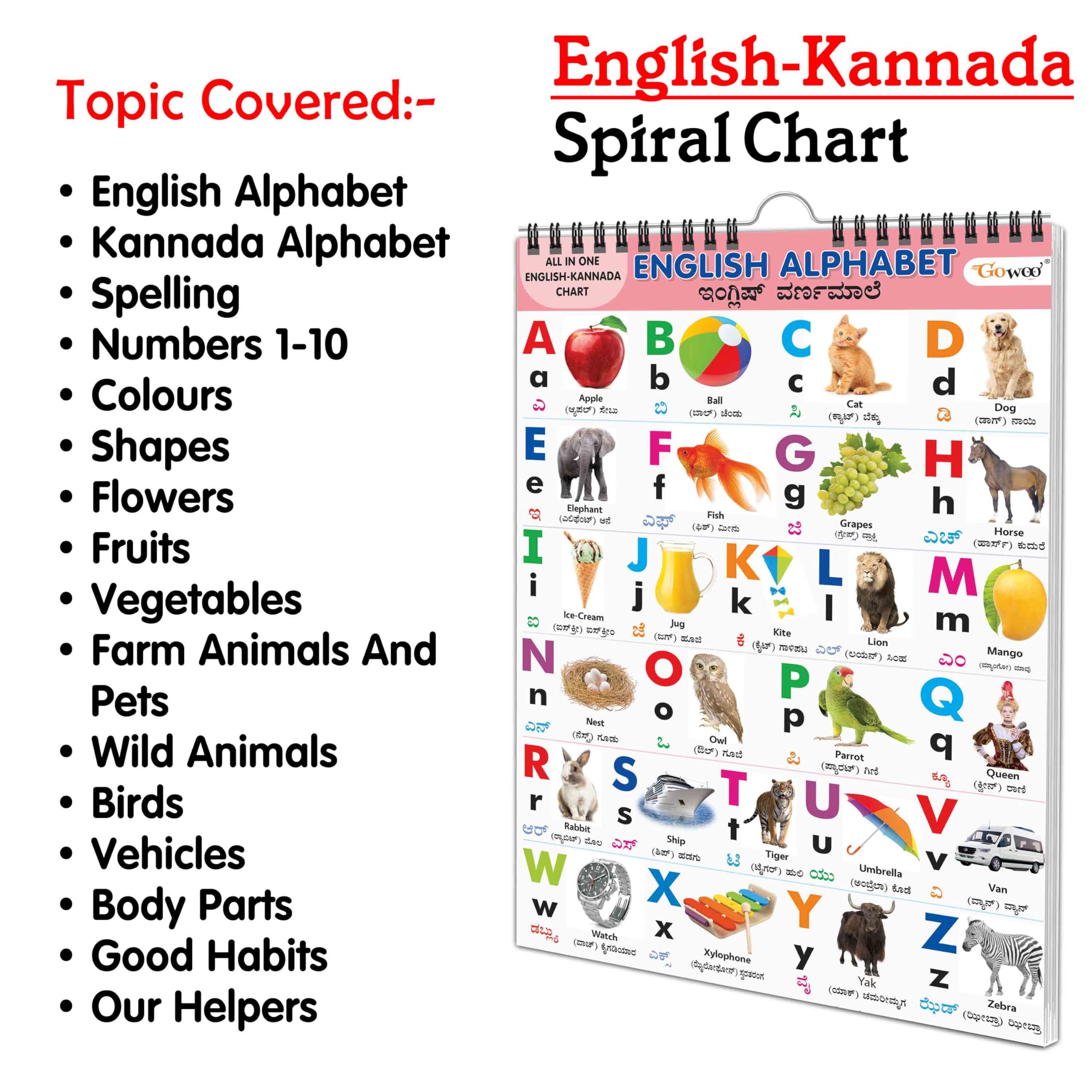 My First ALL IN ONE SPIRAL CHART ENGLISHKANNADA : Kids first little library, Chart for kids, Early learning Chart, Picture Char