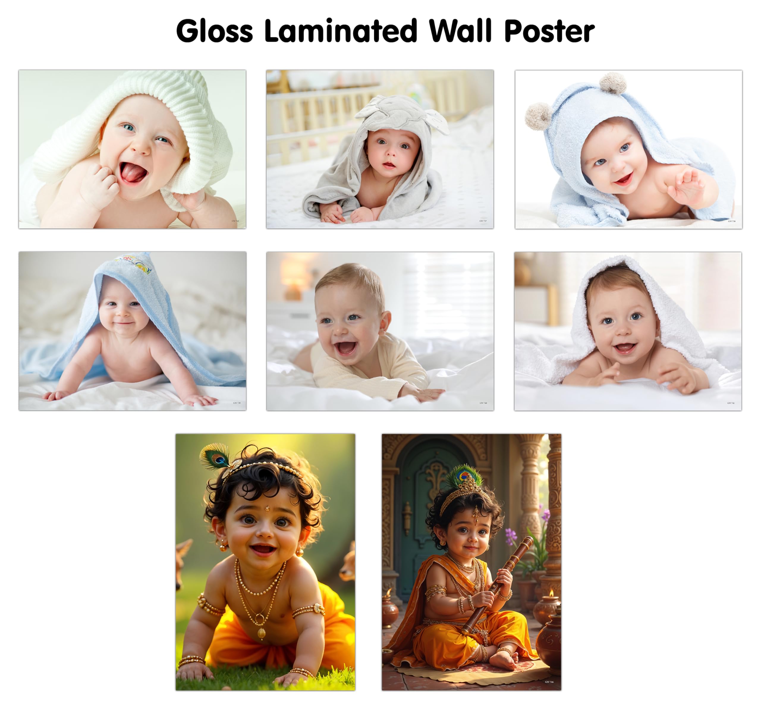 BABY POSTER  1, 2, 3, 4, 5, 6 and KRISHNA BABY POSTER  3 and 4 (GLOSS LAMINATION) : baby krishna laminated poster, adorable t